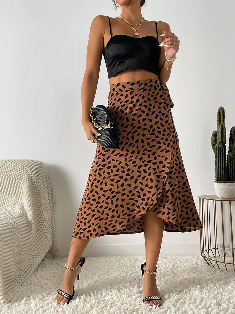 Boho Women's Casual Print Wrap Skirt - High Waist Asymmetrical A-Line Knee Length Summer Skirt for Beach, Vacation & Everyday Wear