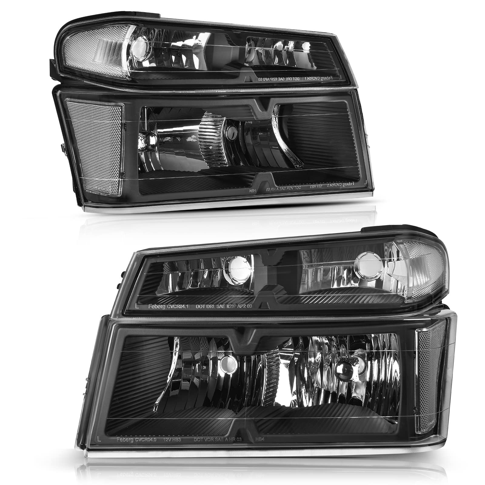 DWVO Replacement Headlight Assembly for 2004-2012 Chevy Colorado & GMC Canyon - Black Housing, Clear Reflector, Includes Bumper Lights (Driver & Passenger Side) | Perfect for Night Driving & Off-Road Adventures