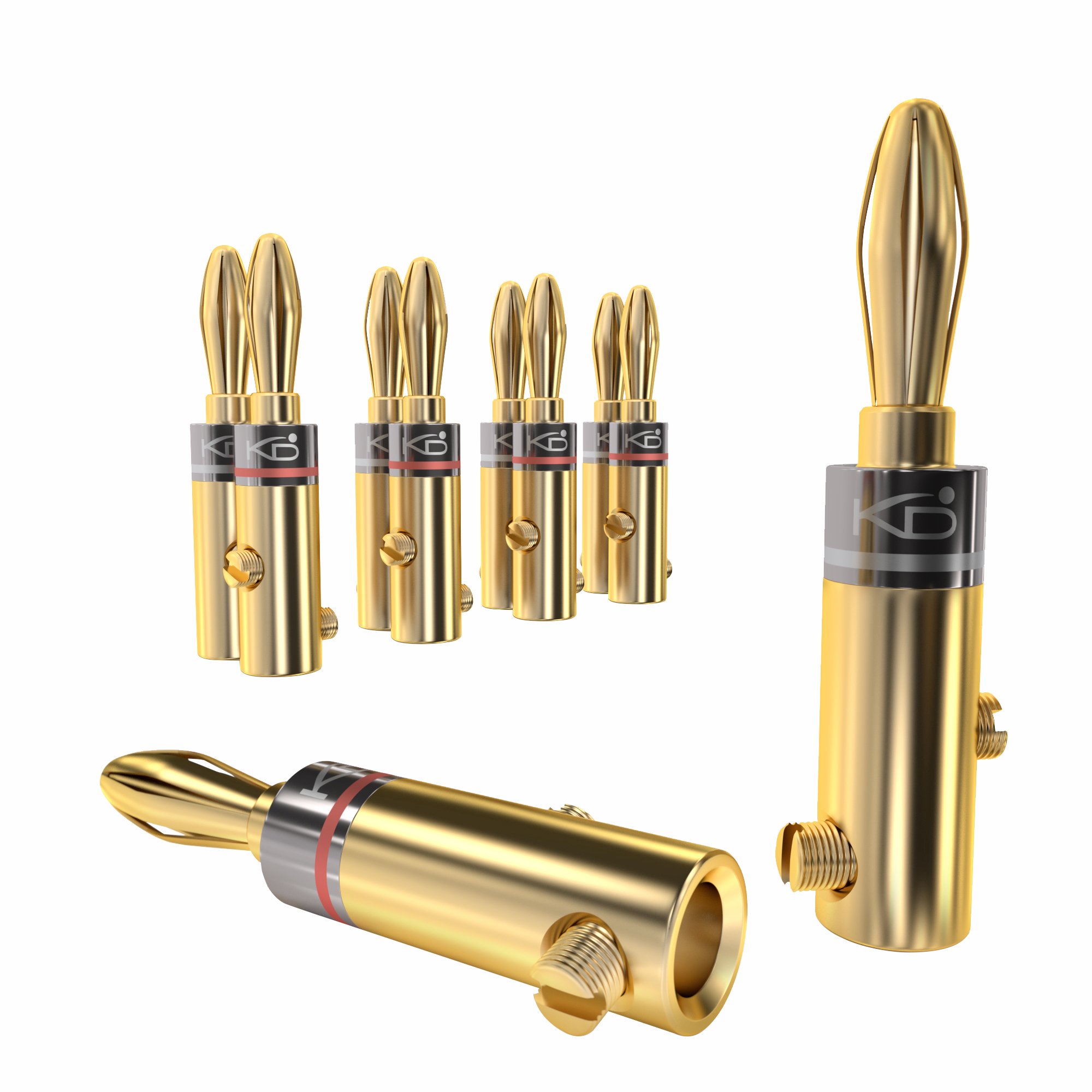 Premium KabelDirekt Banana Plugs (5 Pair) – 24K Gold-Plated Screw Connectors for 10-16 AWG Speaker Wires | Hi-Fi Audio, Home Theater, Amplifier & Sound System Installation | Perfect for AV Receivers, Stereo Systems & Professional Audio Setups