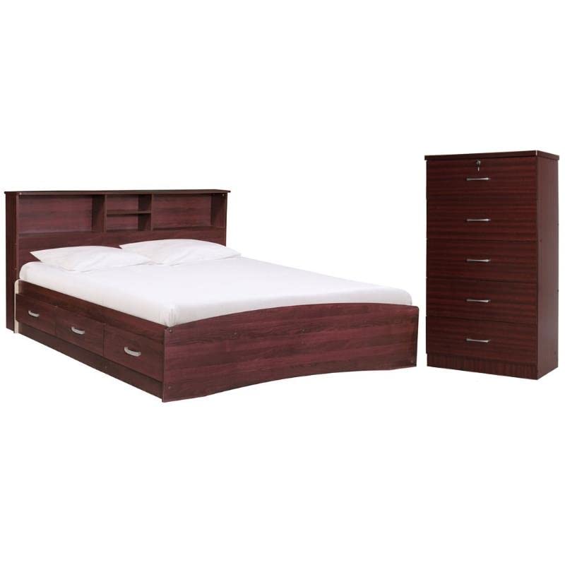 Home Square 2-Piece Queen Size Bedroom Set with Captains Bed & Tall Chest Dresser - Perfect for Master Bedrooms, Guest Rooms & Small Space Storage Solutions