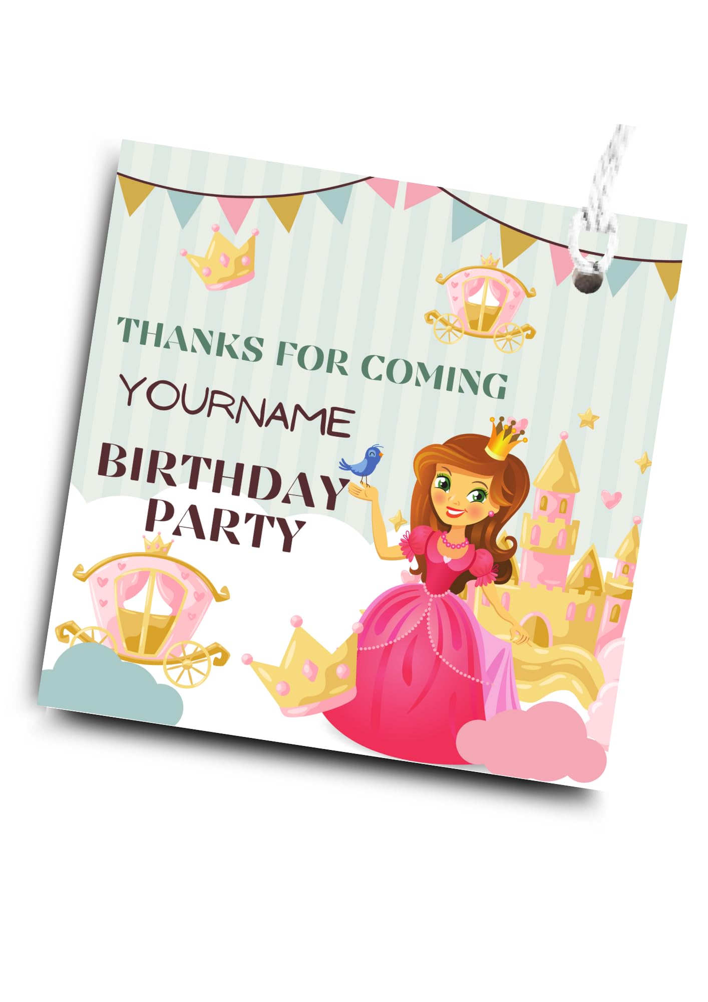 Personalized Yellow Thank You Cards & Gift Tags - 40 Pcs Princess Theme for Kids Birthday, Baby Shower, Party Favors & Gift Wrapping with String - Perfect for Birthday Parties, Baby Showers & Special Occasions