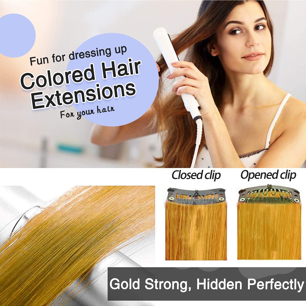 Rapidsflow® 6-Piece Colored Hair Streak Extensions for Women & Girls - 100% Real Human Hair for Highlighting, Straight Golden Blonde - Perfect for Parties, Cosplay & Daily Styling