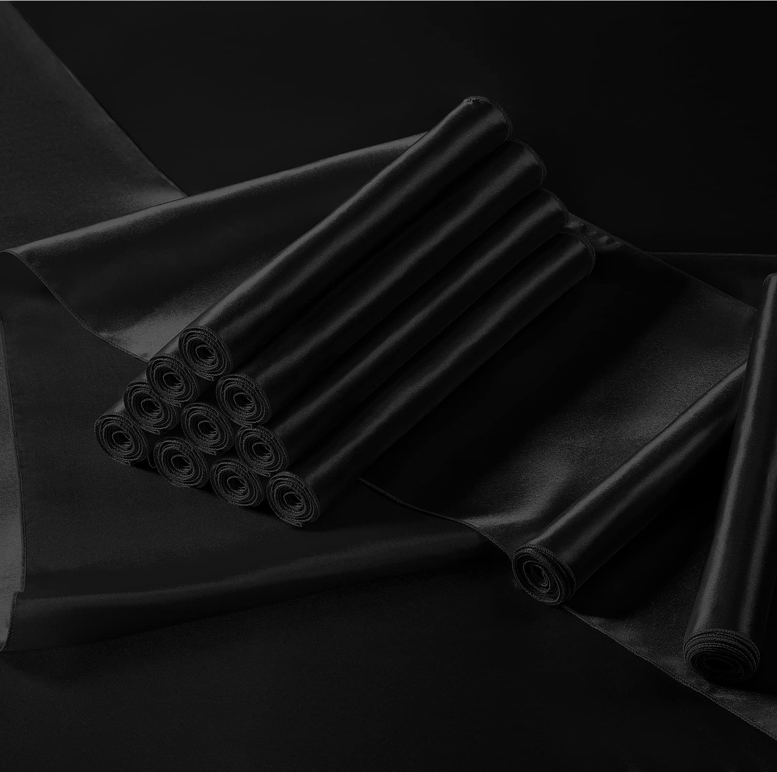 4-Pack Satin Black Table Runners 12x108 Inch - Elegant Long Party Table Decor for Weddings, Banquets, Birthday Buffets & Graduation Dinners | Smooth & Shiny Fabric for Formal Dining Events & Holiday Celebrations