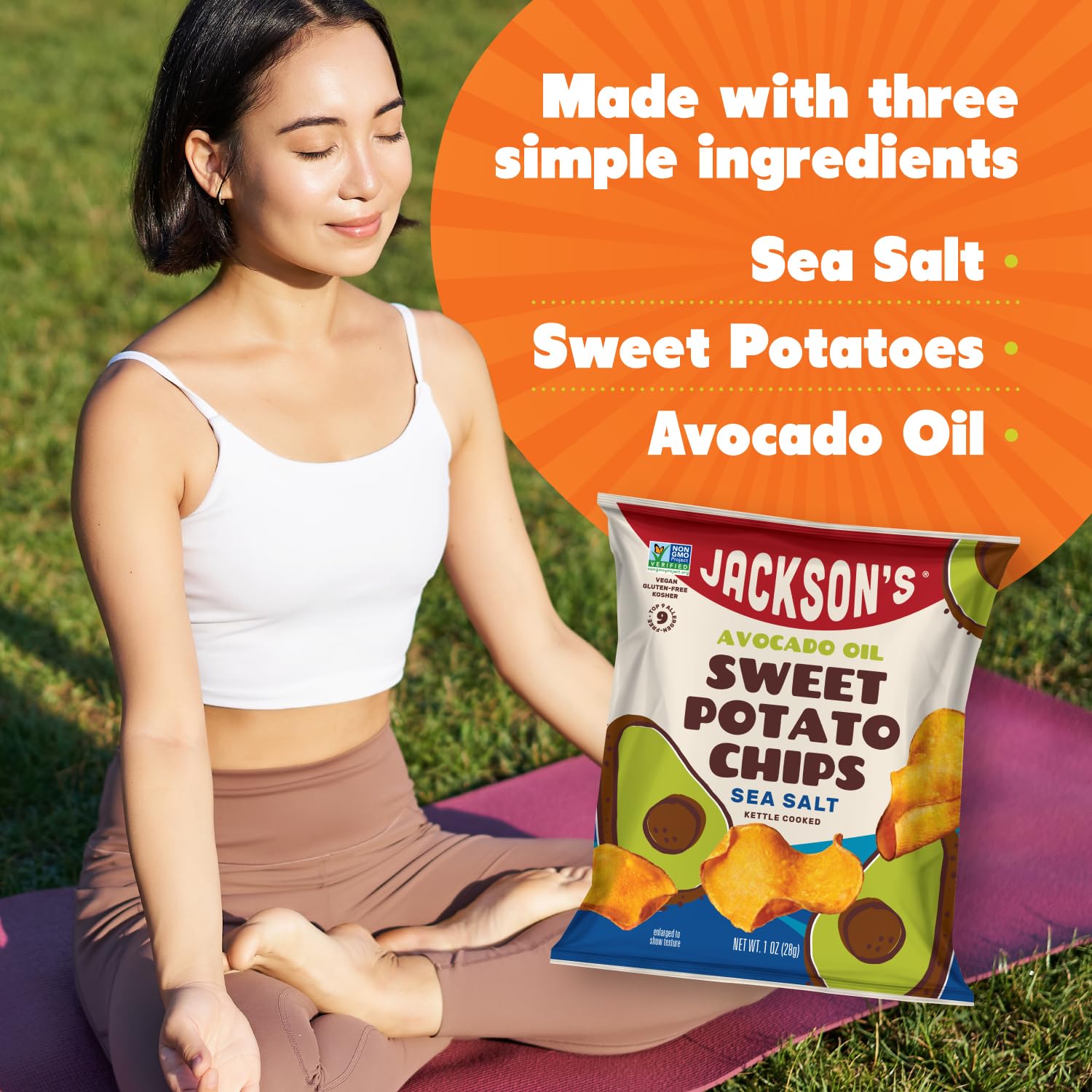 Jackson’s Sweet Potato Kettle Chips with Sea Salt - Made with Premium Avocado Oil (1 oz, Pack of 15) | Allergen-Friendly, Gluten Free, Peanut Free, Vegan & Paleo Certified | Healthy Snacks for Parties, School Lunches & On-The-Go | Shark Tank Featured Product