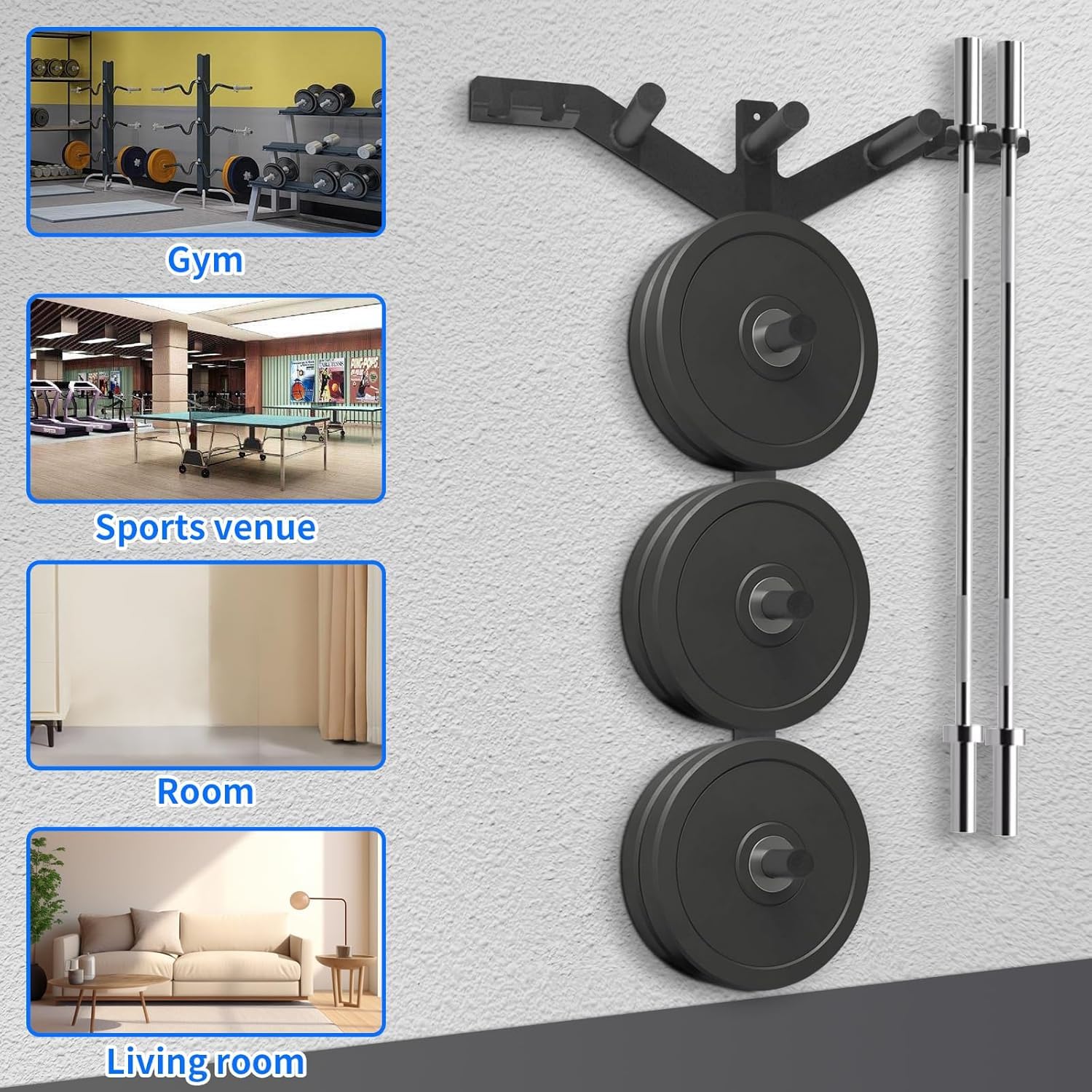6-Peg Wall Mounted Weight Plate Storage Rack - Heavy Duty 1190 LB Capacity Olympic Plate Holder for Home Gym - 2