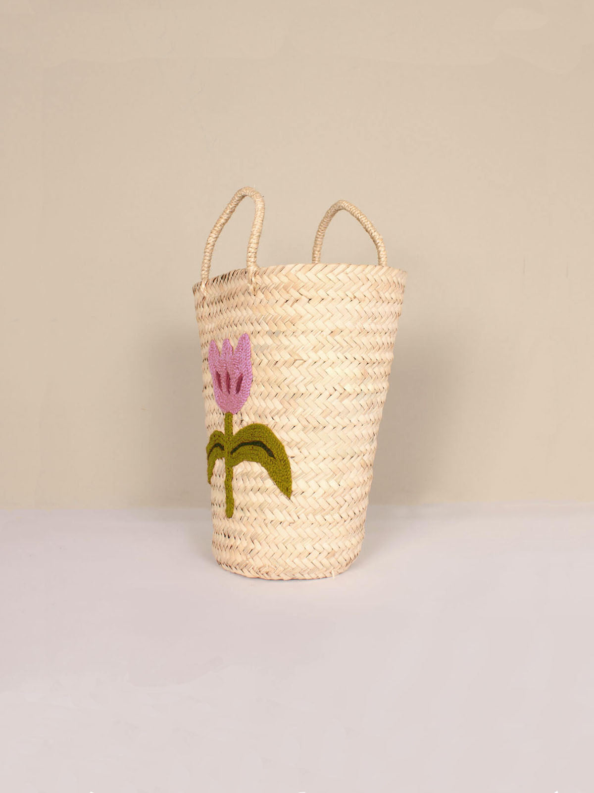 Handmade Embroidered Tulip Bucket Basket - Boho Home Decor, Picnic & Beach Accessory, Perfect for Storage, Laundry & Gift Giving
