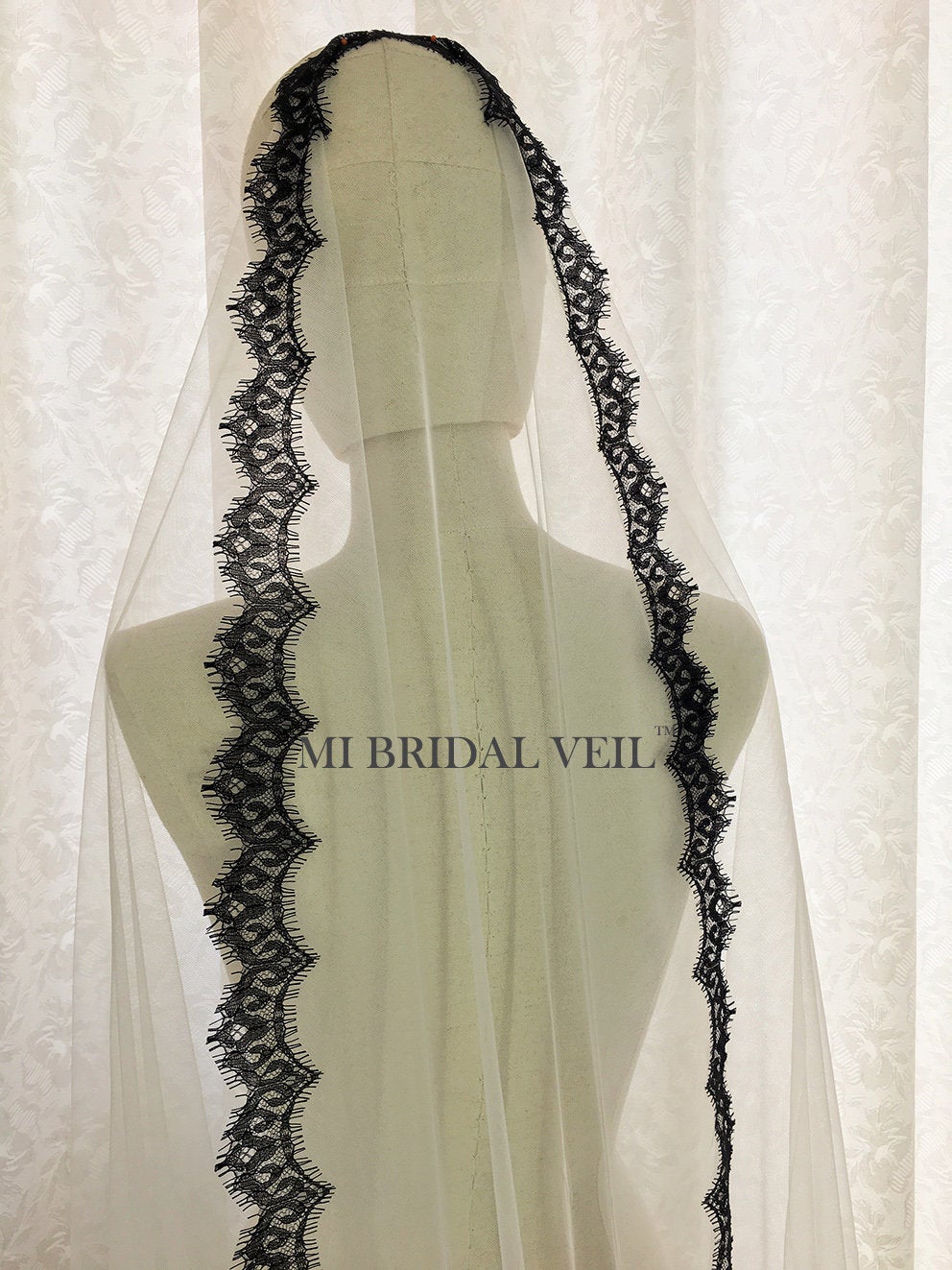 Elegant Black Chantilly Lace Mantilla Wedding Veil - Cathedral Length Bridal Veil for Romantic Weddings & Formal Events | Perfect for Vintage, Gothic, or Spanish-Themed Ceremonies