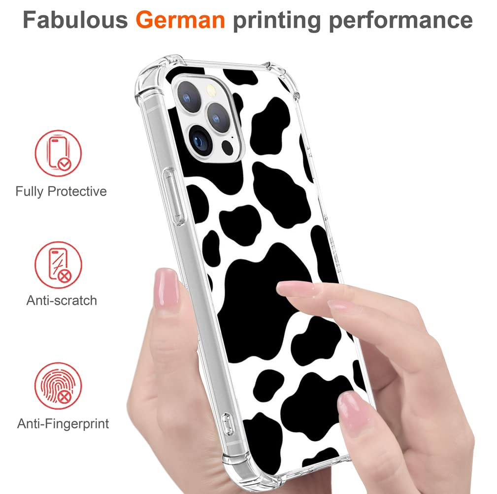 **Cow Print iPhone 13 Pro Case – Soft TPU Clear Protective Cover with Heavy Duty Protection & Wireless Charging – Cute Kawaii Cow Design for Girls & Women – Perfect for School, Work & Everyday Use**