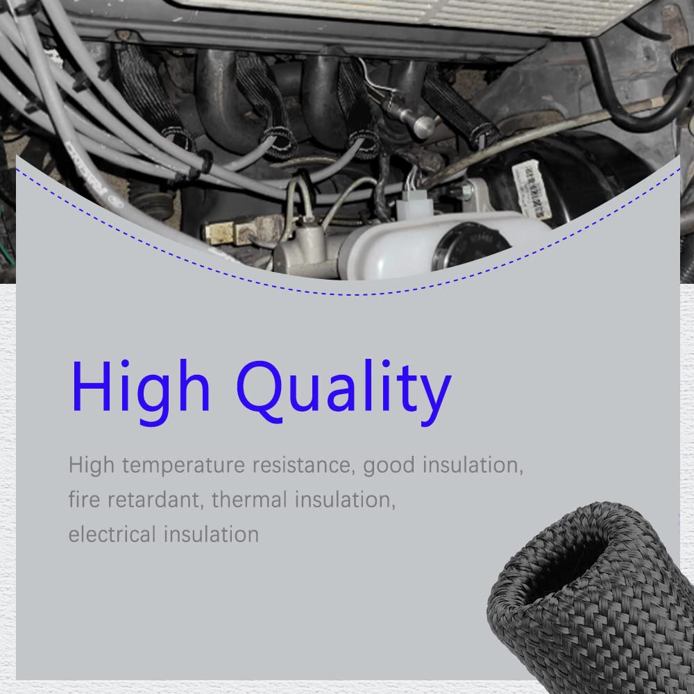 8Pcs High-Temperature Spark Plug Wire Boots Heat Shield Protector Sleeve - 1200°F Heat Resistant Cover for Car & Truck Engines - 6 Inch Black Insulator Sleeve for Improved Performance & Durability - Ideal for Racing, Off-Roading & High-Performance Vehicles