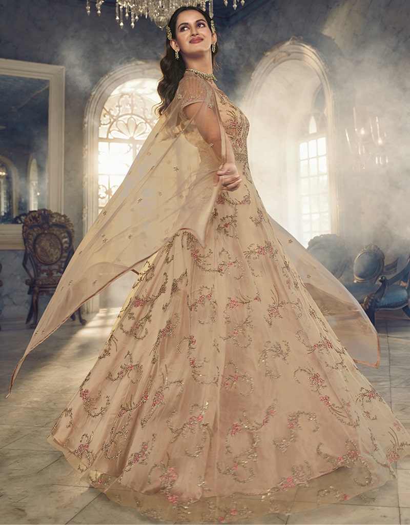 Elegant Beige Anarkali Semi Stitched Suits for Women | Traditional Indian Ethnic Wear | Perfect for Weddings, Festivals & Special Occasions