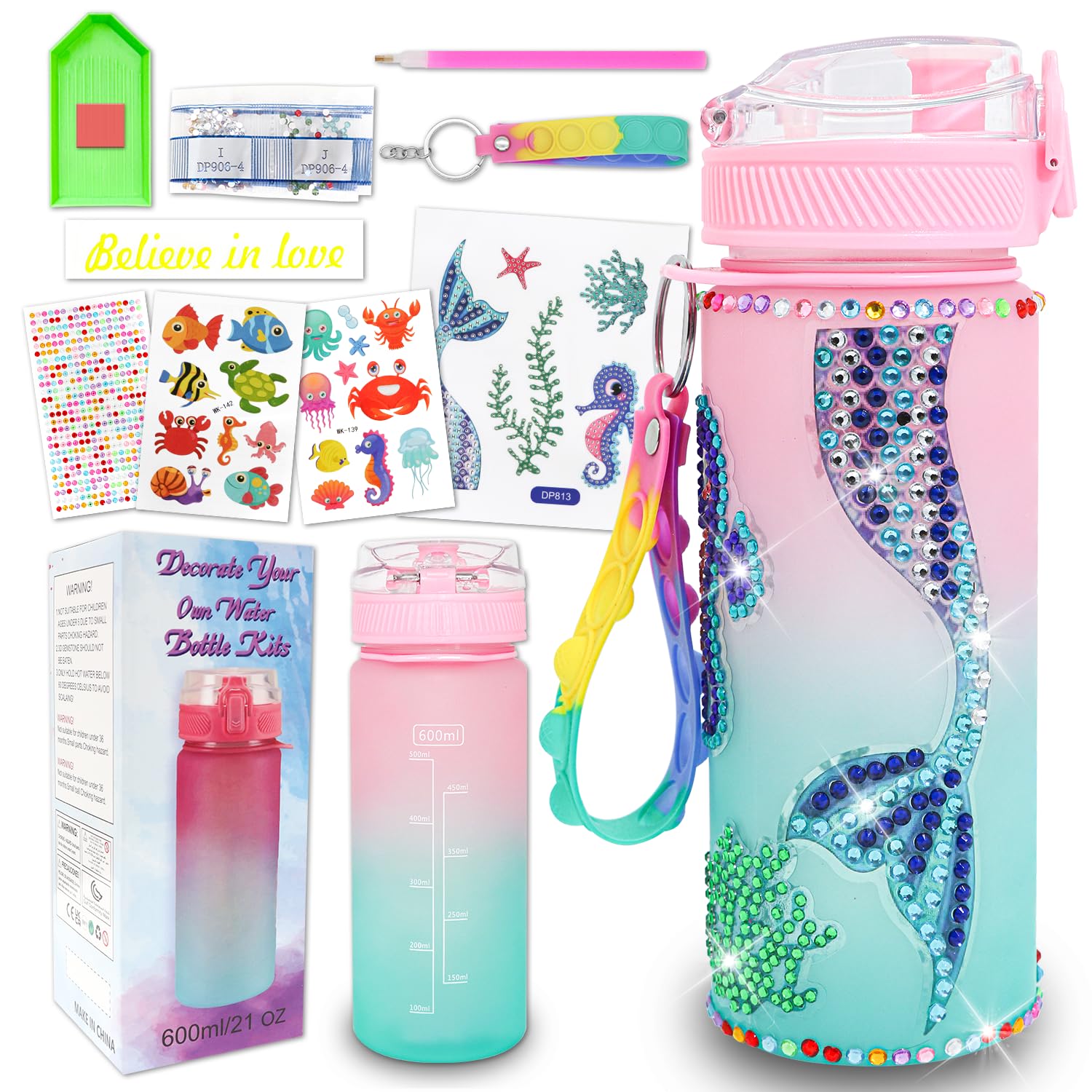 **DIY Unicorn Diamond Painting Water Bottle Kit for Girls Ages 4-12 - Creative Arts & Crafts Gift for School, Birthday & Christmas - Personalized Reusable Kids Water Bottle for Daily Use, Sports & Outdoor Activities**