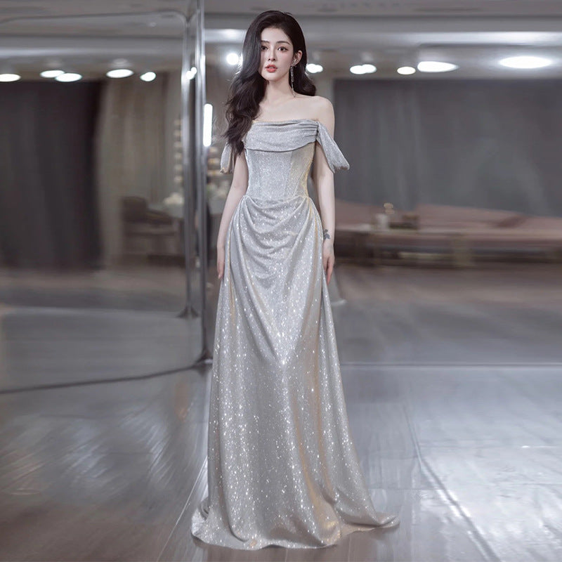Elegant Fairy A-Line Sparkling Off-Shoulder Evening Dress for Prom, Wedding & Special Occasions - Vintage 1967 Style Formal Gown