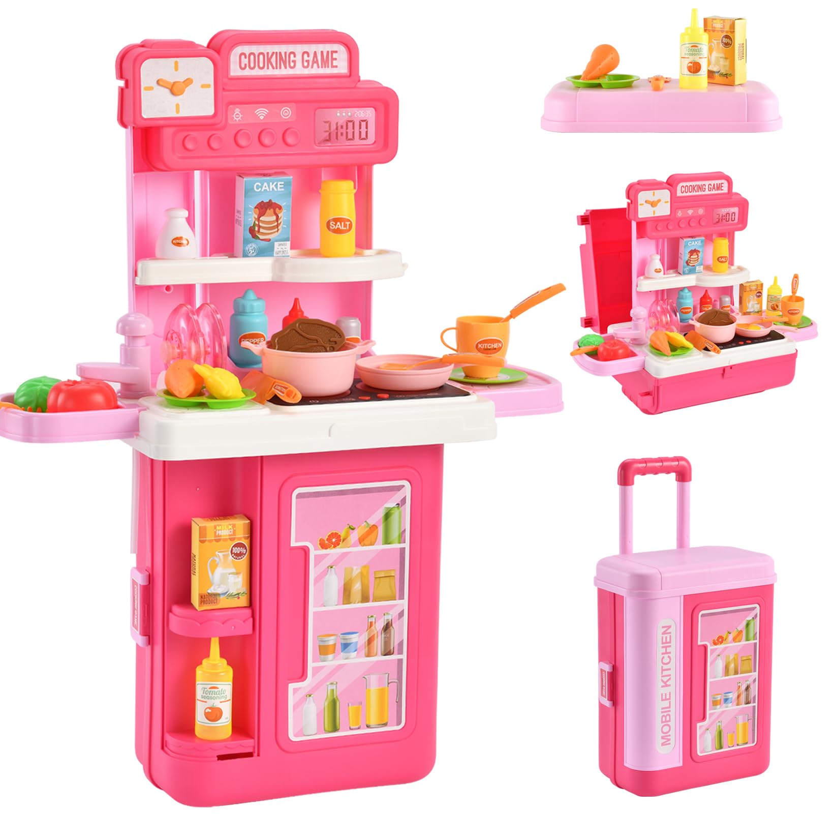 **4-in-1 Kids Kitchen Playset with 41Pcs Accessories – Convertible Toy Kitchen & Trolley Box for Toddlers Ages 4-8 | Perfect Gift for Boys & Girls | Pretend Play, Role-Playing & Early Learning Fun**