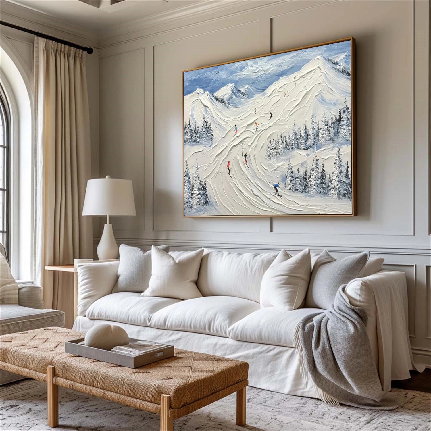 SP039 Textured Canvas Painting - Skiing Sport Art Wall Decor for Living Room, Bedroom & Office | Winter Sports Theme Home Decor