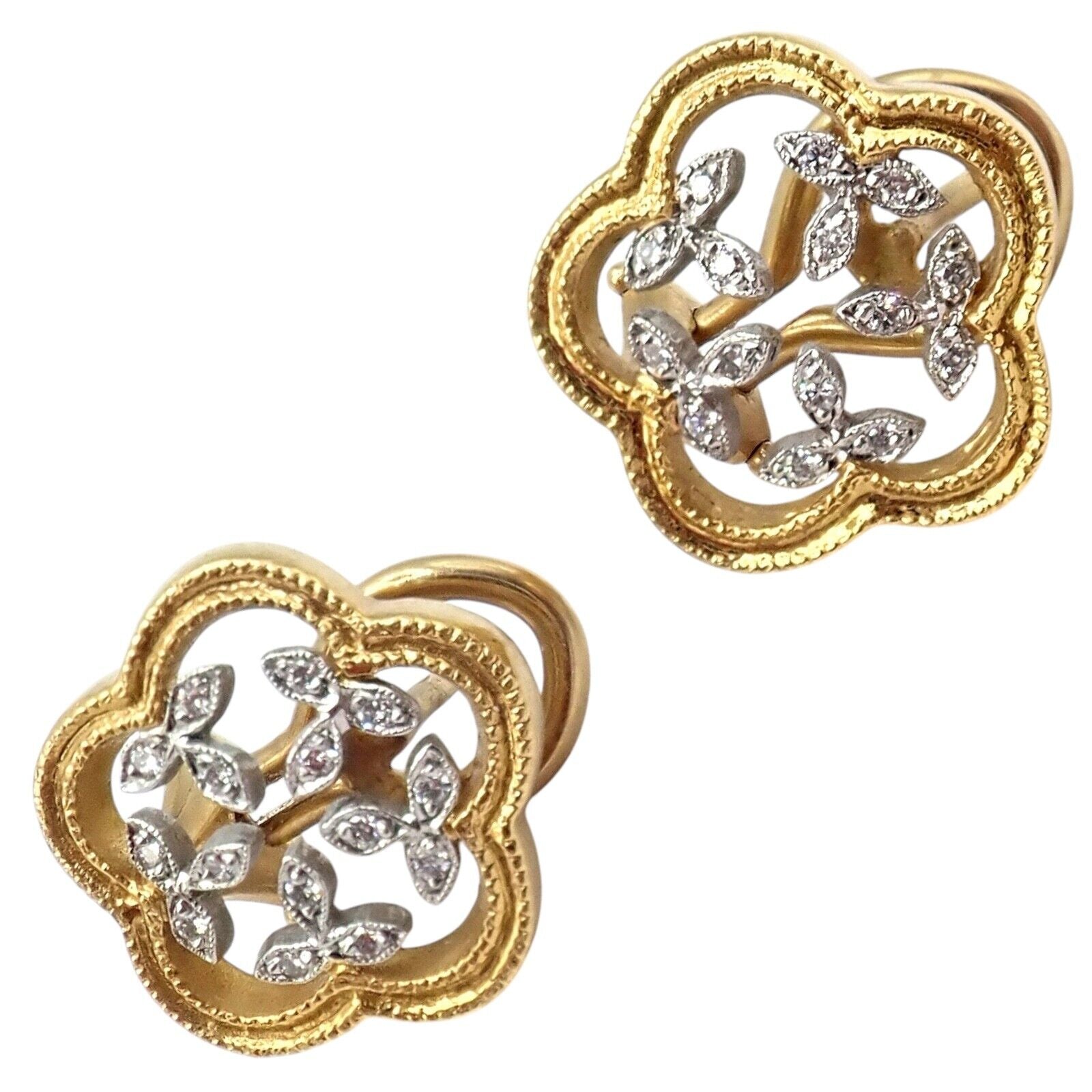 Authentic Cathy Waterman 22K Yellow Gold Platinum Diamond Vine Flower Earrings - Elegant Jewelry for Weddings, Parties & Special Occasions