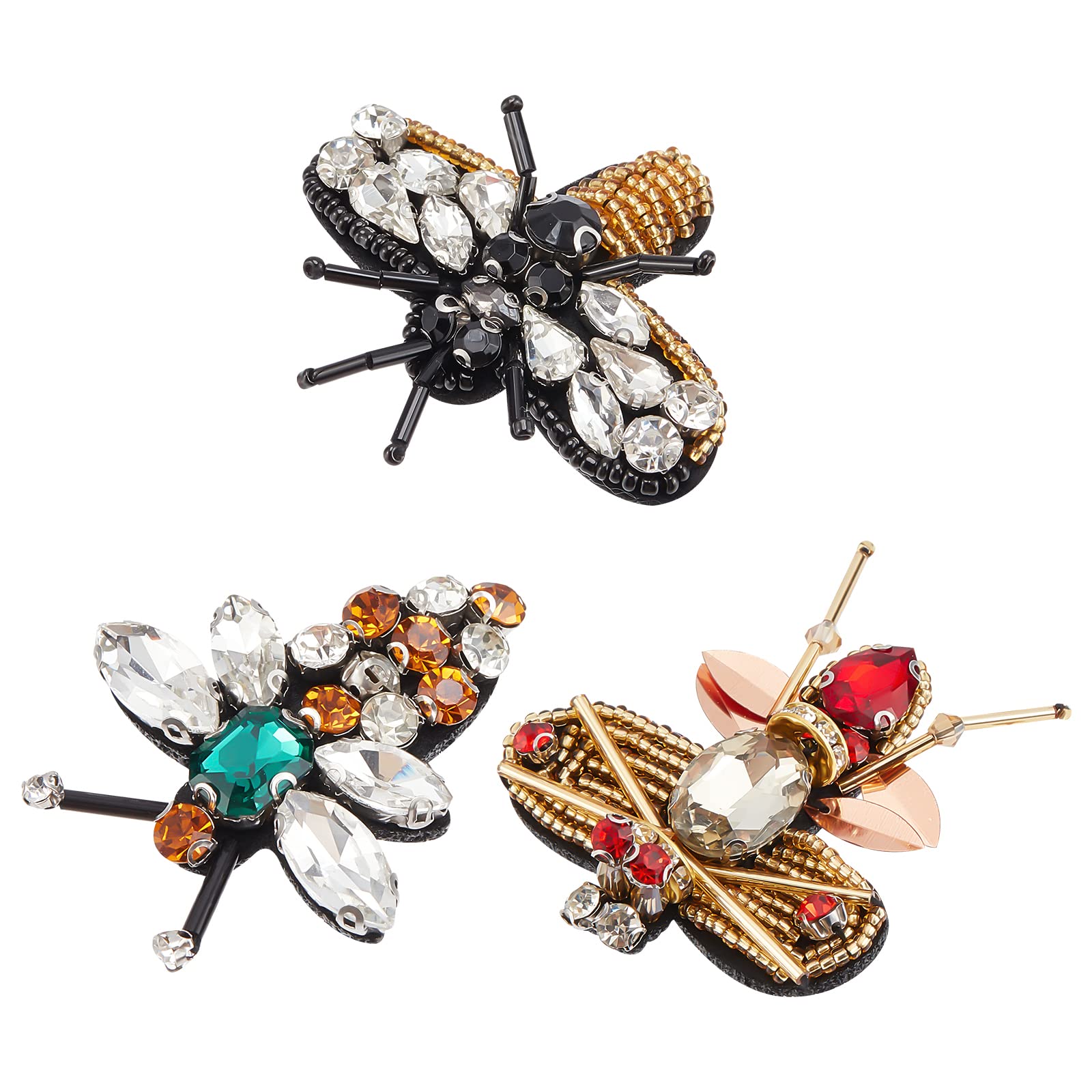 INFUNLY 3PCS Bees Beaded Patches - Rhinestone Sew On Sequin Appliques for DIY Crafts, Jeans, Jackets, Clothing & Accessories | Handmade Insect Bead Embroidered Patches for Bags, Shoes & Denim - Perfect for Customizing Outfits & Gifts