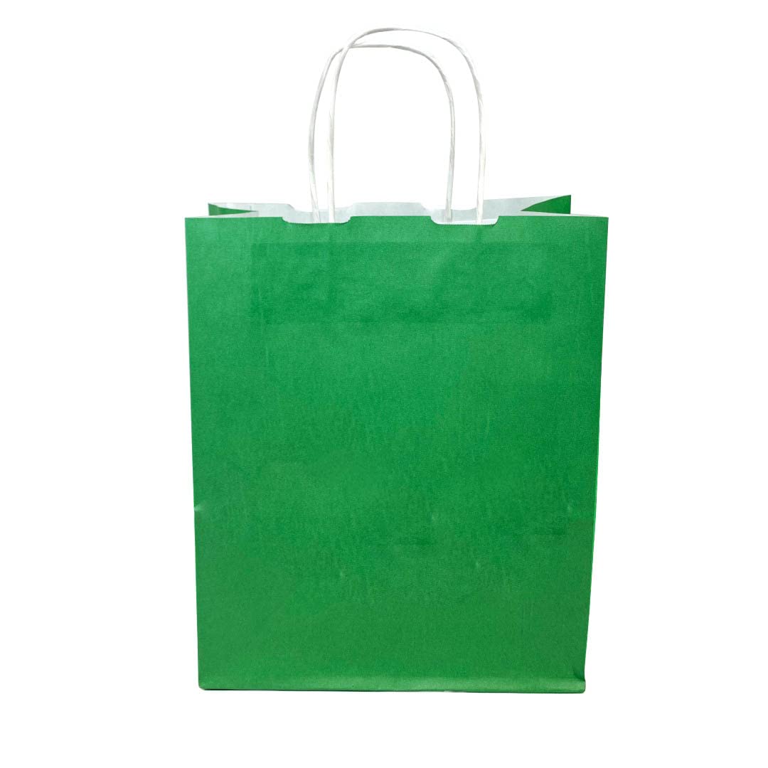 JET PAPER BAGS 10x5x12 Inches - 100pcs Bulk Virgin Kraft Paper Gift Bags with Twisted Handles | Eco-Friendly Recyclable Packaging for DIY Crafts, Retail Shopping, Wedding Favors, Party Gifts & Business Merchandise | Perfect for Grocery, Takeout & Goody Bags (Green)