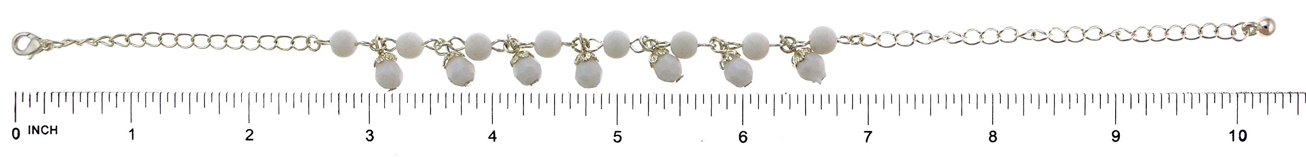 Mi Amore Silver-Tone Ankle Bracelet with White Bead & Faceted Charm Accents - Dainty Foot Jewelry for Women, Perfect for Beach Weddings, Summer Outfits and Boho Fashion (AN1344A-WHITE)