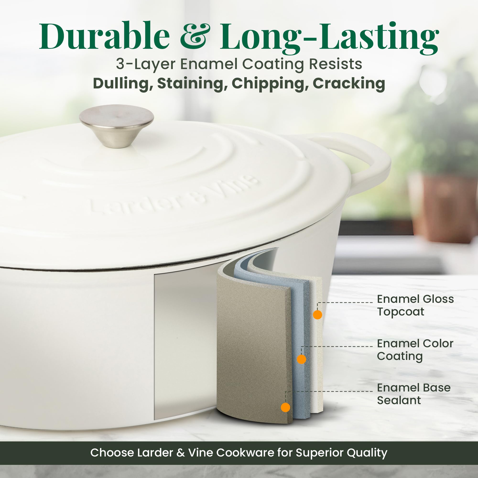 Premium Enameled Cast Iron Dutch Oven 8 Quart with Lid – Heavy Duty Oven & Stovetop Safe Cookware for Bread Baking, Sourdough, Stews & Roasting – Compatible with All Cooktops & Oven Safe to 500°F – Perfect for Home Chefs & Professional Kitchens