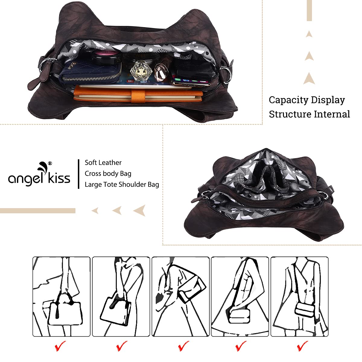 Angelkiss Women's Hobo Purses & Handbags - Large Satchel Shoulder Bag for Daily Use - Perfect for Work, Travel, and Shopping