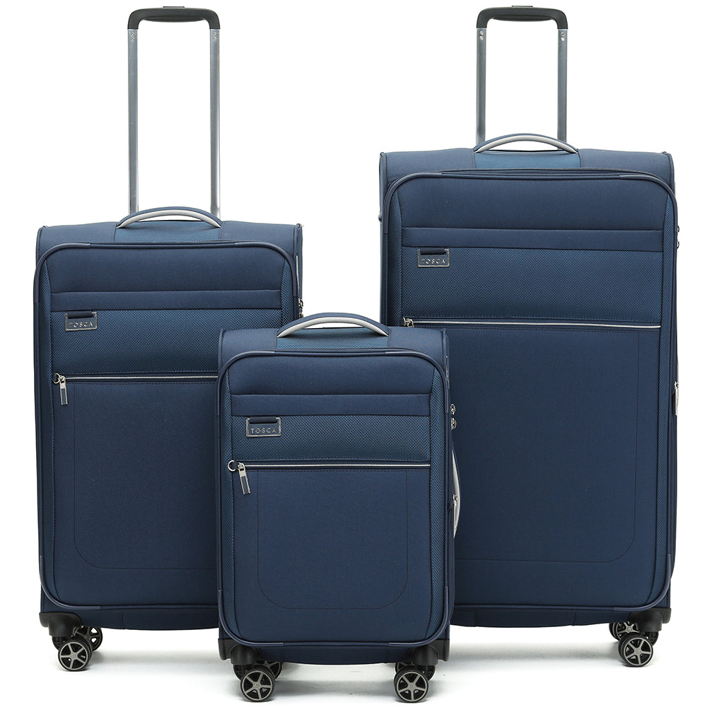 Tosca VEGA 3-Piece Luggage Set (Large, Medium, Small) Navy Blue Suitcases - Perfect for Travel, Business Trips & Family Vacations
