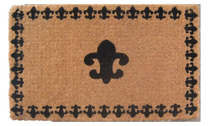 Fleur De Lis Black Border Handwoven Coconut Fiber Doormat - Non-Slip, Durable & Stylish Welcome Mat for Front Door, Porch, Patio & Entryway