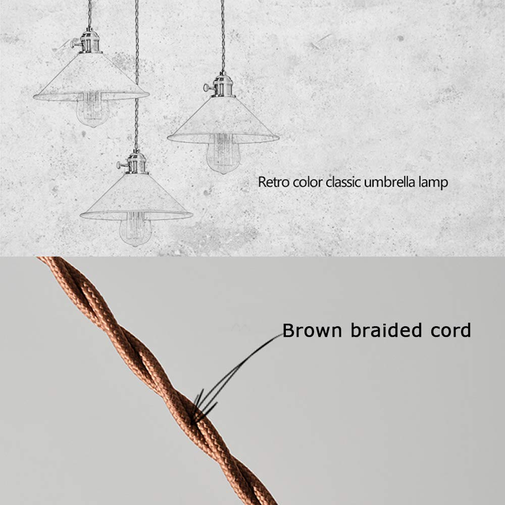 3-Light Halo Track Macaron Pendant Lighting Set - Industrial Grey E26 Hanging Lamp with Dimmable Twist Switch & 5ft Braided Brown Cord - Perfect for Kitchen Island, Dining Room, and Cafe Decor