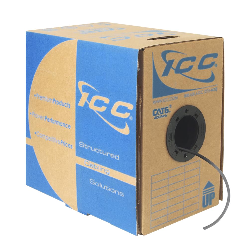 ICC Cat6 CMP Plenum 1000ft UTP 23AWG Solid Pure Copper Ethernet Cable - UL Certified True Plenum, PoE++ Compatible, 500MHz, Reelex No Tangle Pull Box, NEC Compliant, Gray | Ideal for Office Networks, Data Centers & High-Speed Internet Installations