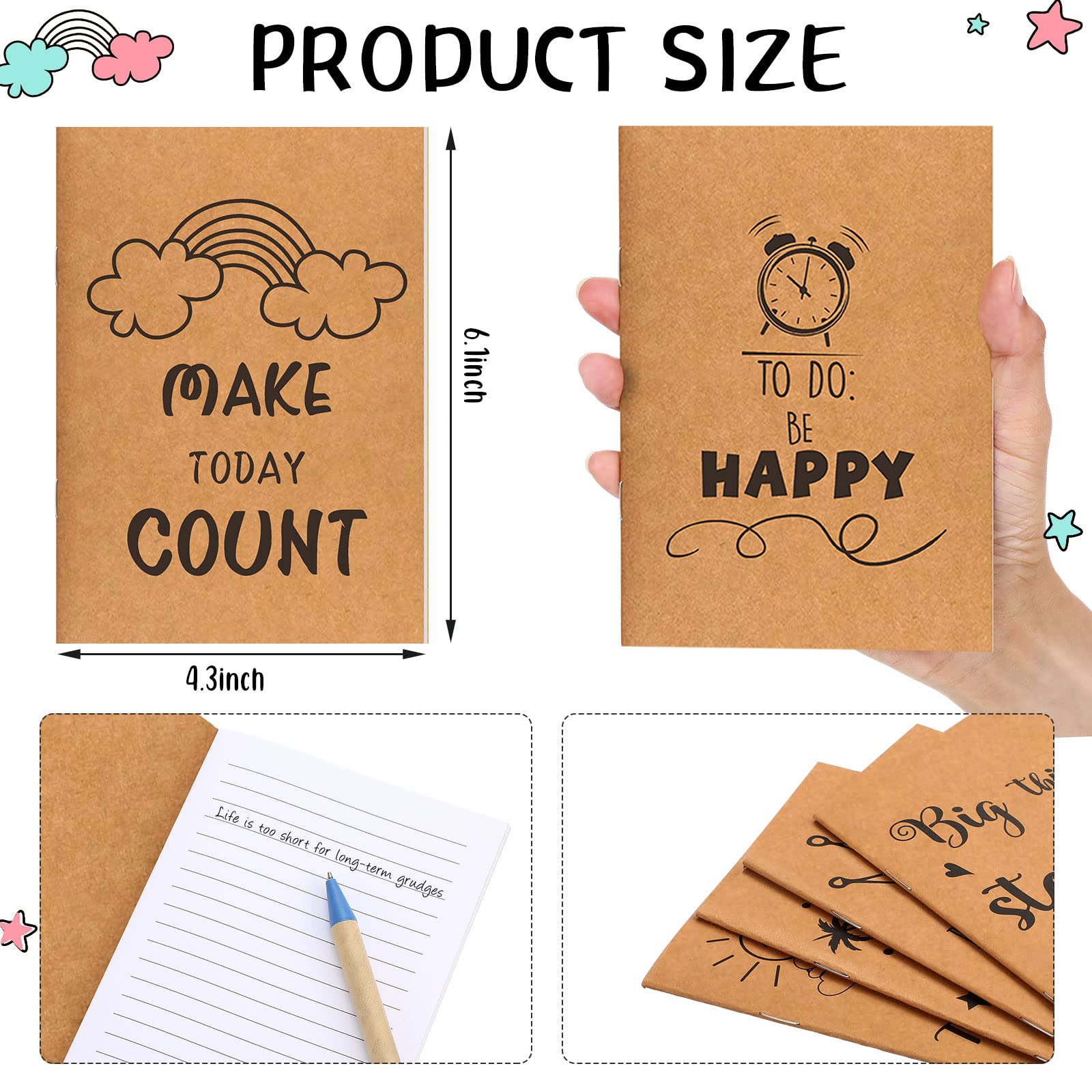 48 Pack Kraft Motivational Notepads - Inspirational Notebooks for School & Office, 4.3x6.1 Inches