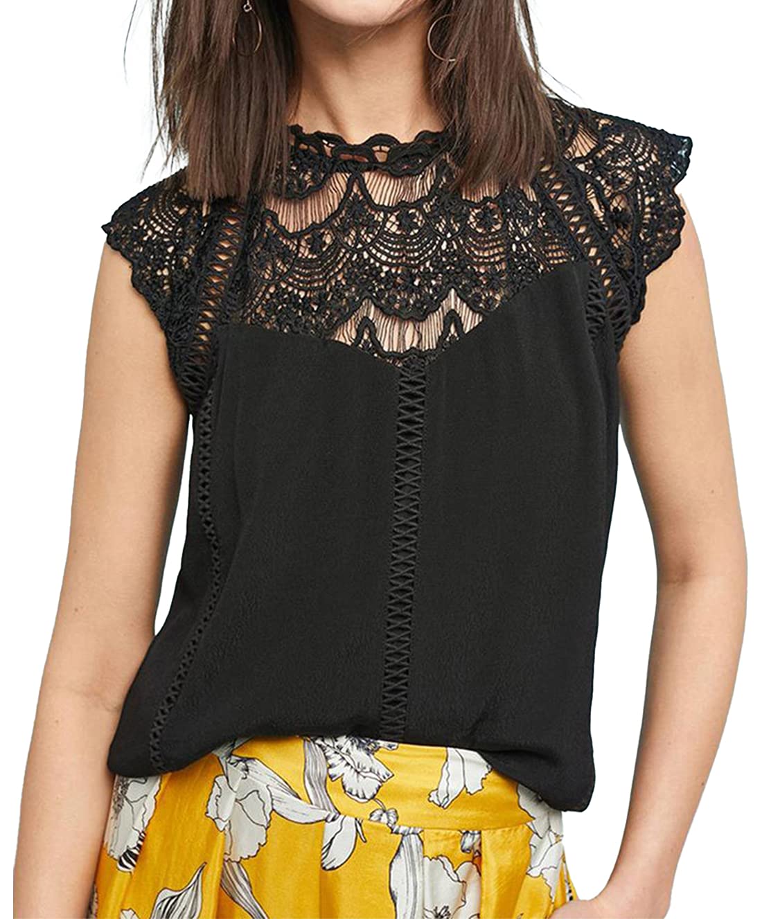 PAODIKUAI Women's Casual Lace Up Tank Top - Double Layer Chiffon Crochet Eyelet Summer Blouse for Beach, Party & Daily Wear