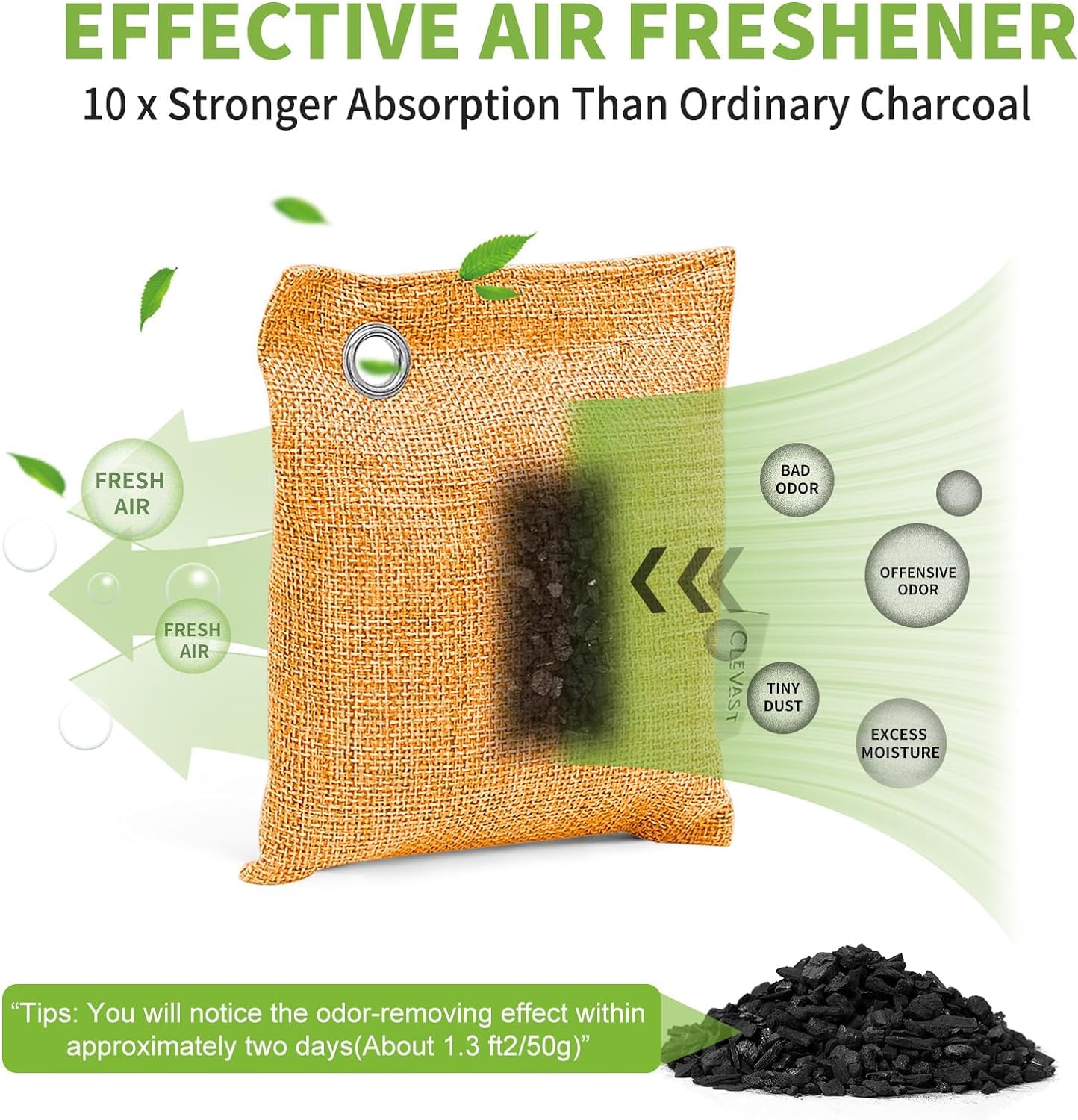 CLEVAST 16 Pack Activated Bamboo Charcoal Air Purifying Bags (8x100g, 8x50g) - Natural Odor Absorber, Dehumidifier & Air Freshener for Home, Closet, Car, Shoe Cabinet & Pet Areas | Eliminates Bad Smells & Moisture | Eco-Friendly Air Purifier Bags