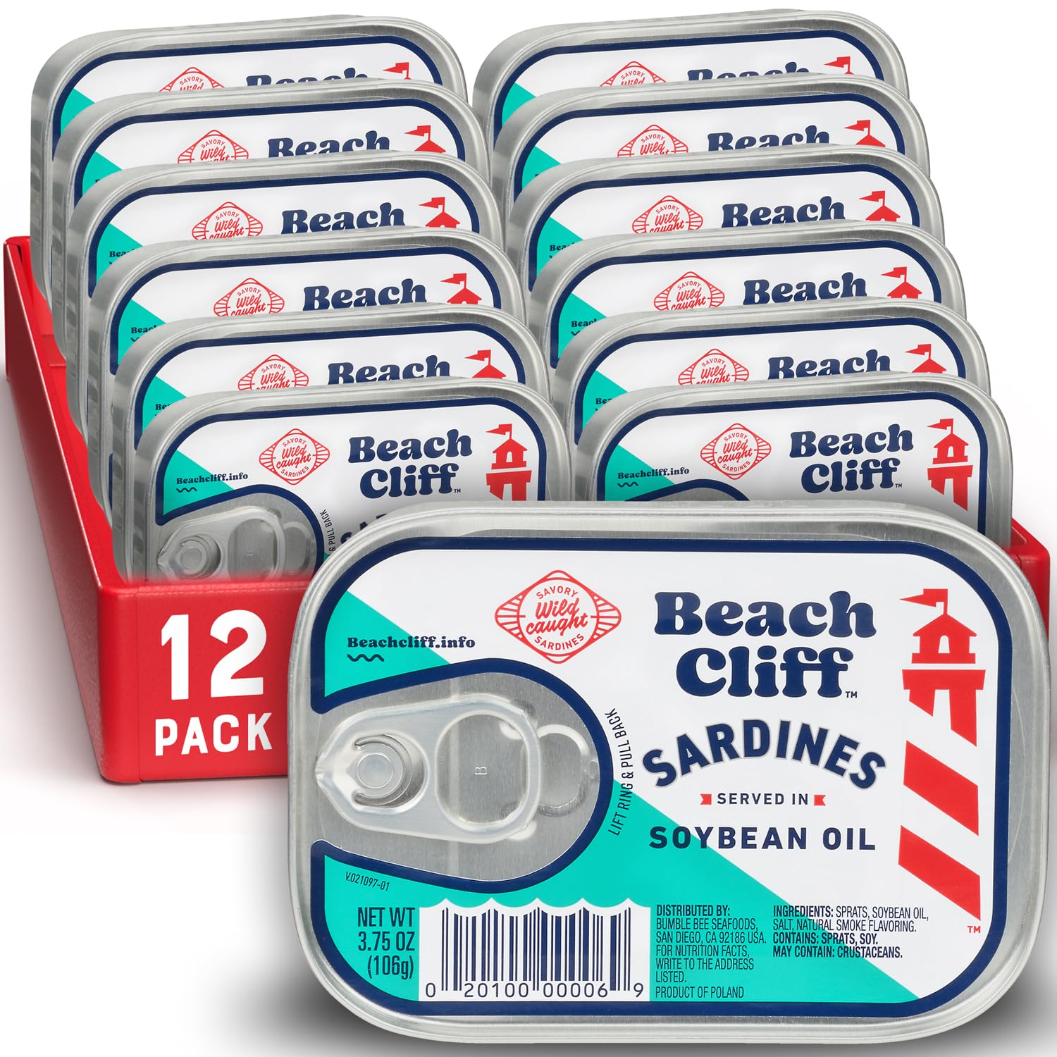 Wild Caught Sardines in Soybean Oil - Pack of 12 (3.75 oz Cans) - 14g Protein, Gluten Free, Keto Friendly - Perfect for Pasta, Salads & Seafood Dishes - Healthy Pantry Staple for Quick Meals & Camping