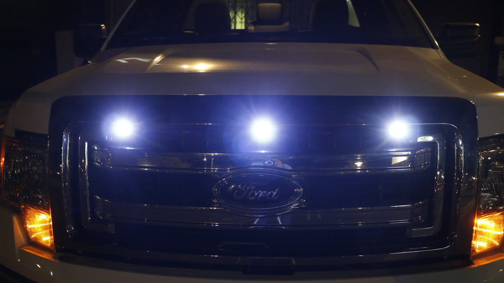 3pc Ford SVT Raptor Style LED White Grille Lighting Kit - Universal Fit for Trucks & SUVs | Off-Road, Night Driving & Custom Car Styling