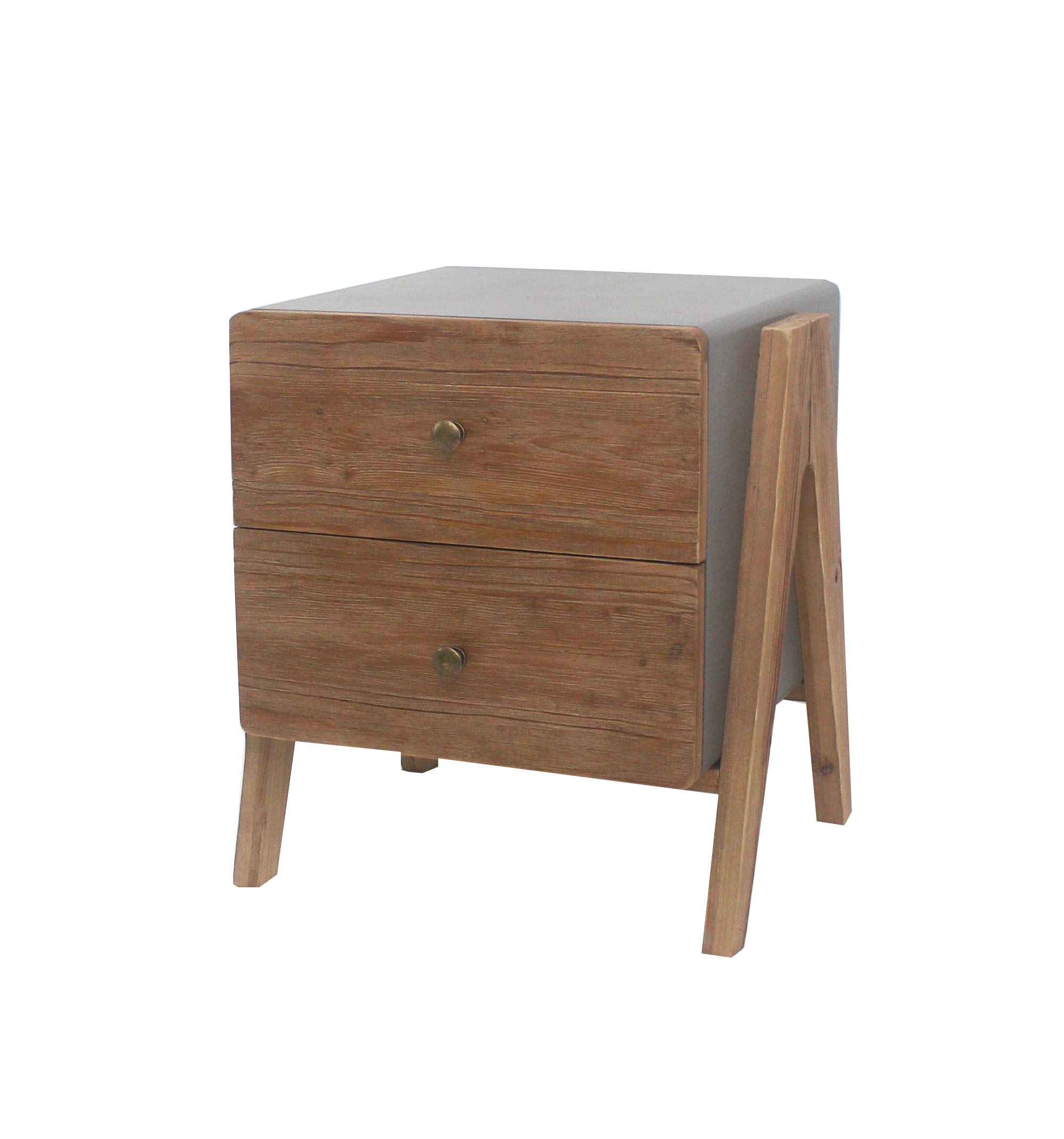 Benjara Wooden Side Table with 2 Drawers and A-Shaped Legs, Brown and Gray - Perfect for Living Room, Bedroom, or Office Accent Furniture