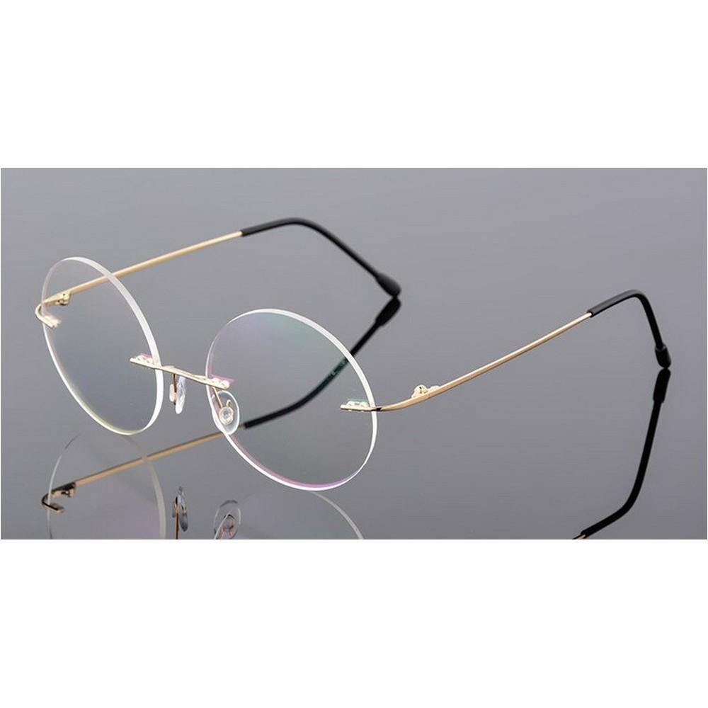 Steve Jobs Gandhi Harry Potter Style Foldable Ultra Light Blue Light Blocking Computer Glasses - Round Rimless Eyewear for Men & Women - Perfect for Office, Gaming & Screen Use