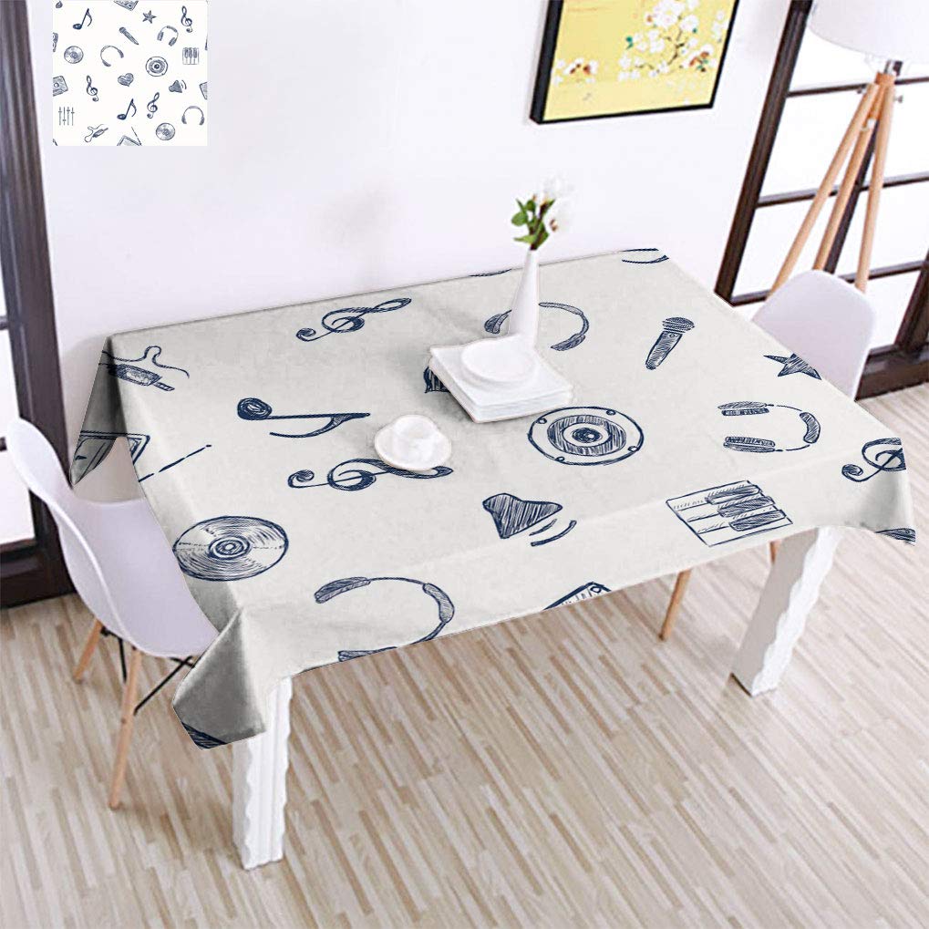 Lakabara Microfiber Tablecloth with Hand-Drawn Musical Instruments Pattern – 52x70 Inch Elegant Dining Table Cover for Holiday Buffet, Dinner Parties & Music-Themed Events