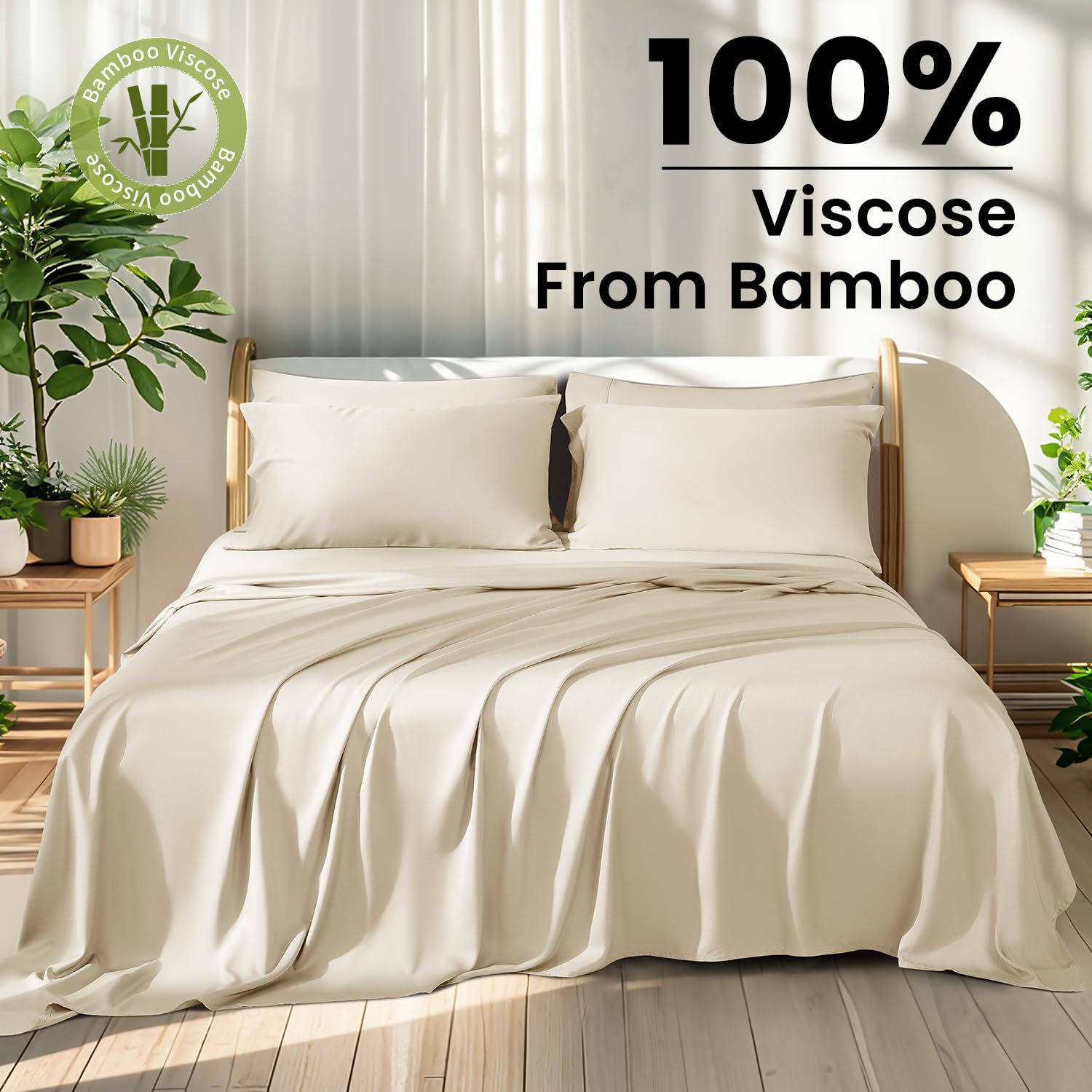Bamboo Viscose King Size Bed Sheets Set of 6 - Ultra Cooling & Silky Soft, 16