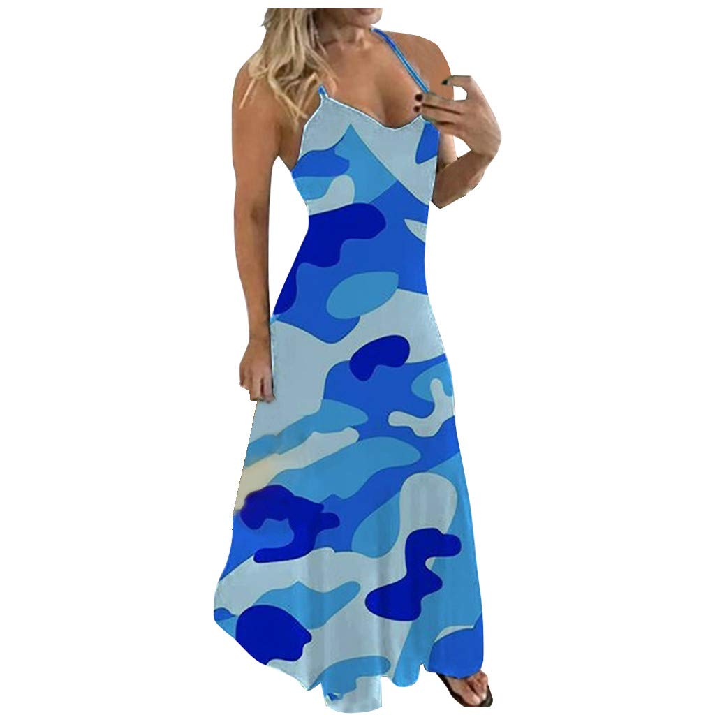 Plus Size Camouflage Formal Maxi Dress for Women - Sleeveless V-Neck Long Dress for Evening Parties, Weddings & Special Occasions