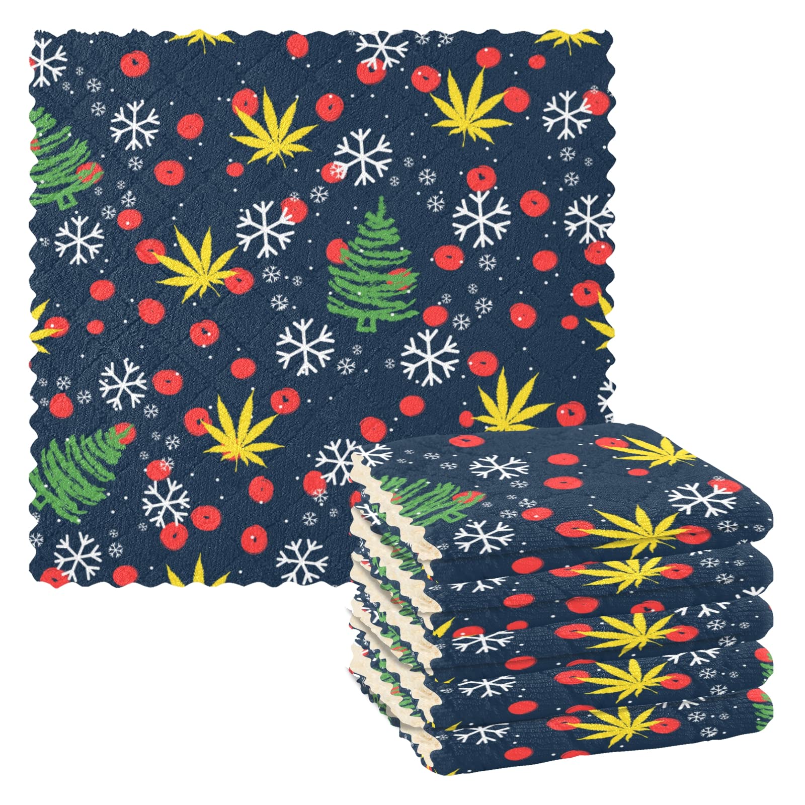 6 Pack Christmas Snowflake Kitchen Towels - Reusable Absorbent Dish Cloths for Washing Dishes, Cleaning Countertops & Holiday Decor (12x12 Inches) - Perfect for Christmas Decor, Daily Kitchen Use & Gift Giving