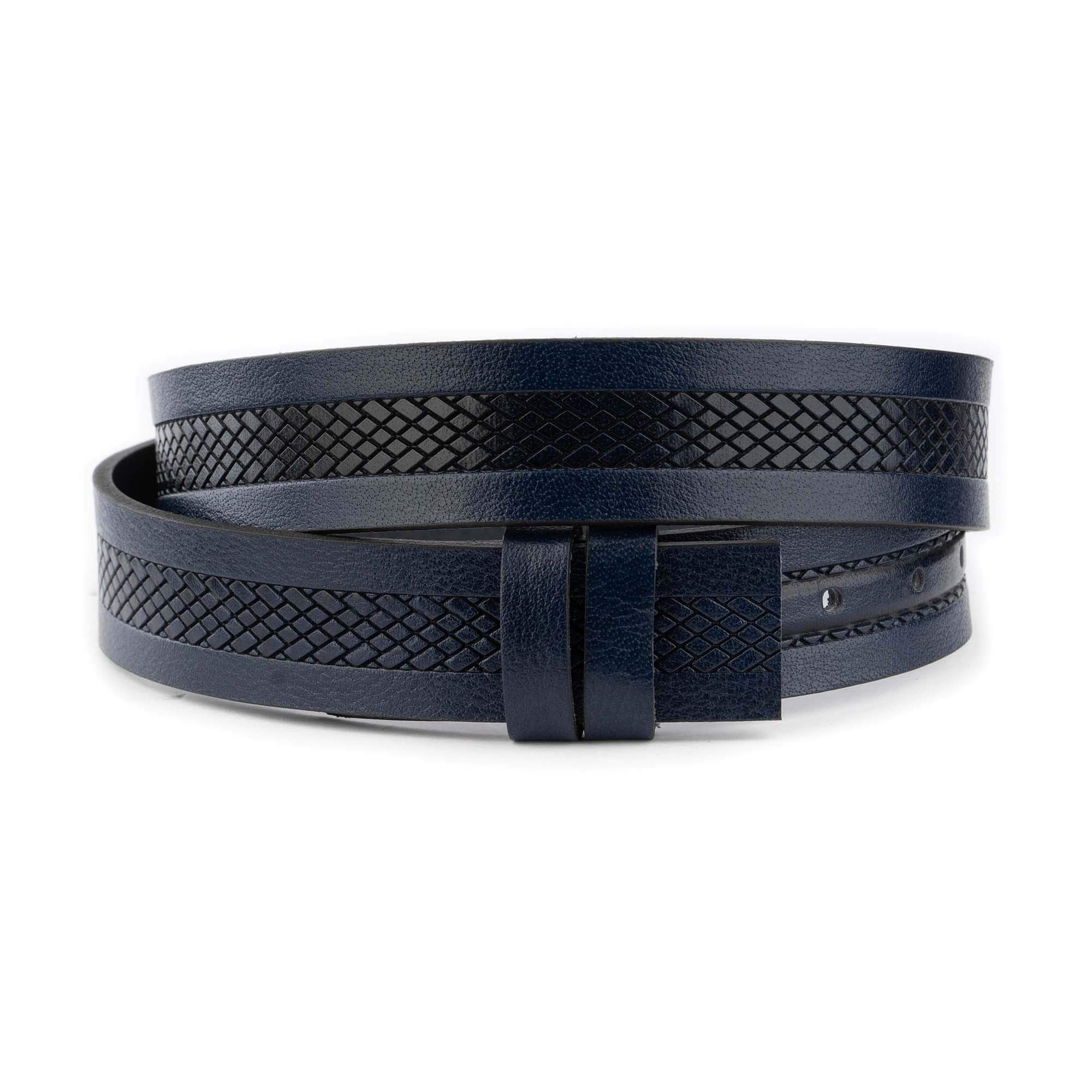 Premium Dark Blue Buffalo Leather Belt Strap for Ferragamo Buckles - Laser Cut Design for Men & Women | Perfect for Office, Formal Events & Fashion Accessories