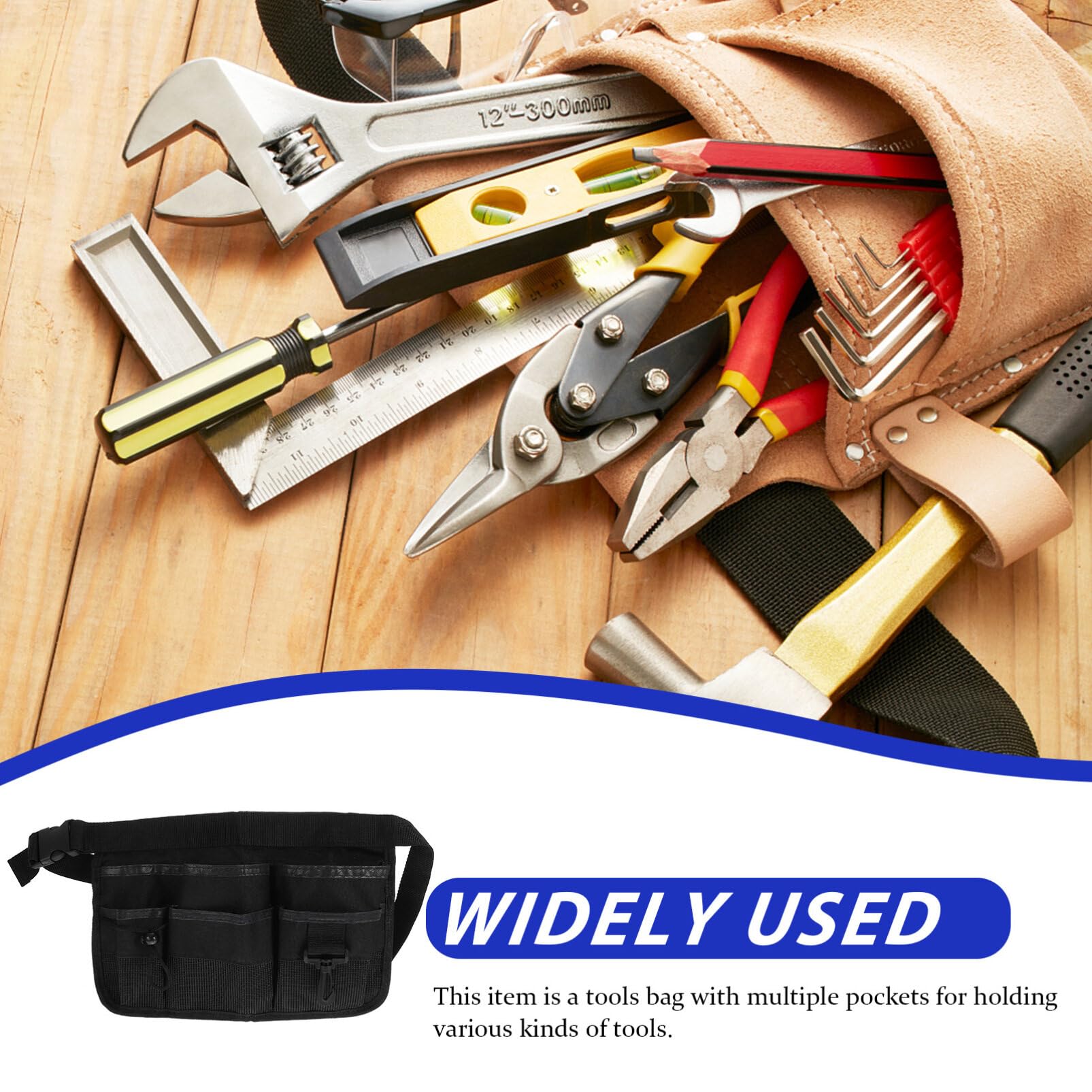 UPKOCH Adjustable Waist Tool Bag - Nylon Fanny Pack with 6 Pockets & Reflective Stripe - Cleaning, Gardening, DIY Work Belt Organizer for Men & Women (Black) - Perfect for Home Repairs, Landscaping & Professional Use