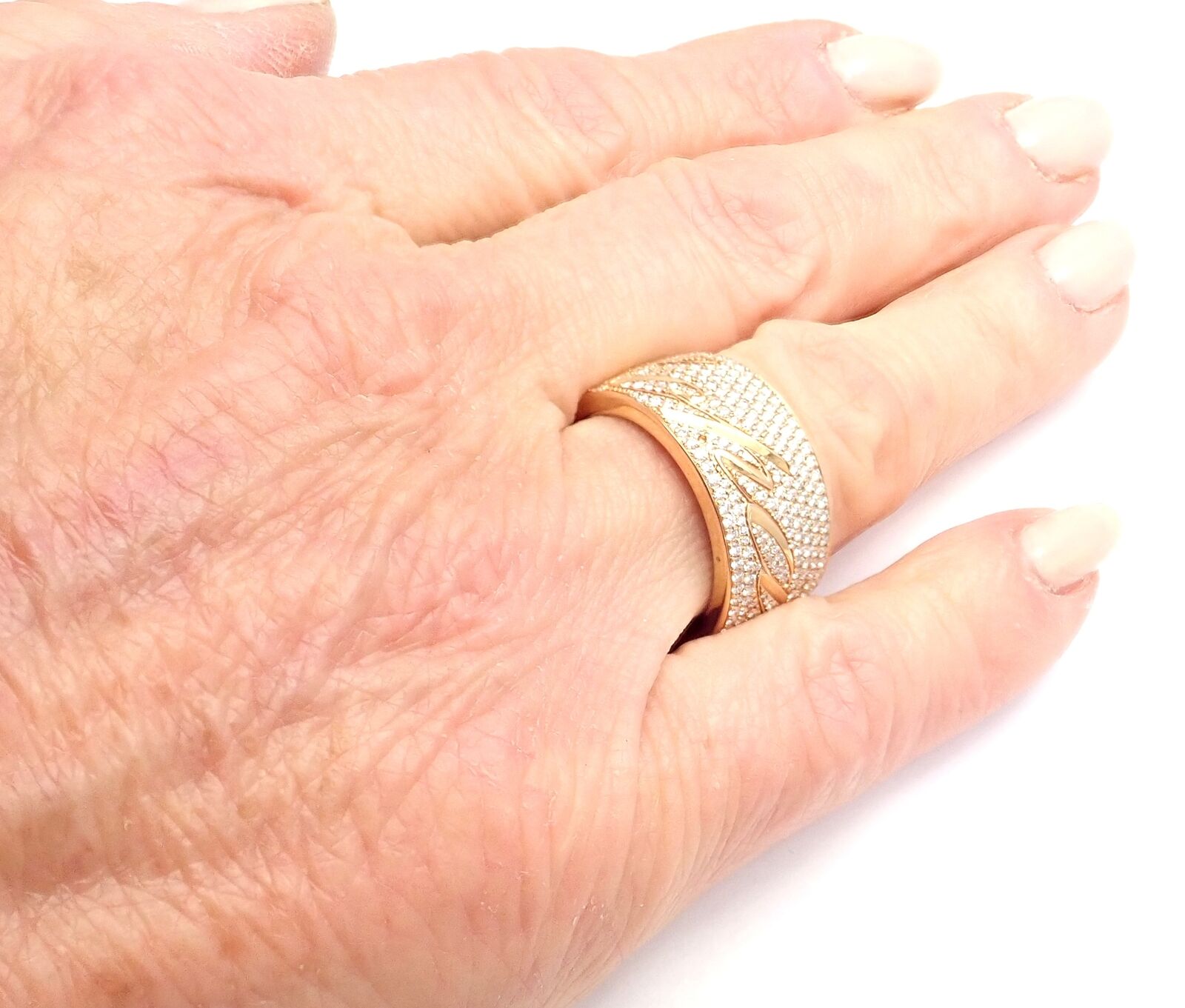 Chopard Chopardissimo 18k Yellow Gold Pave Diamond Signature Band Ring for Women - Luxury Wedding Engagement Gift with Original Box & Papers