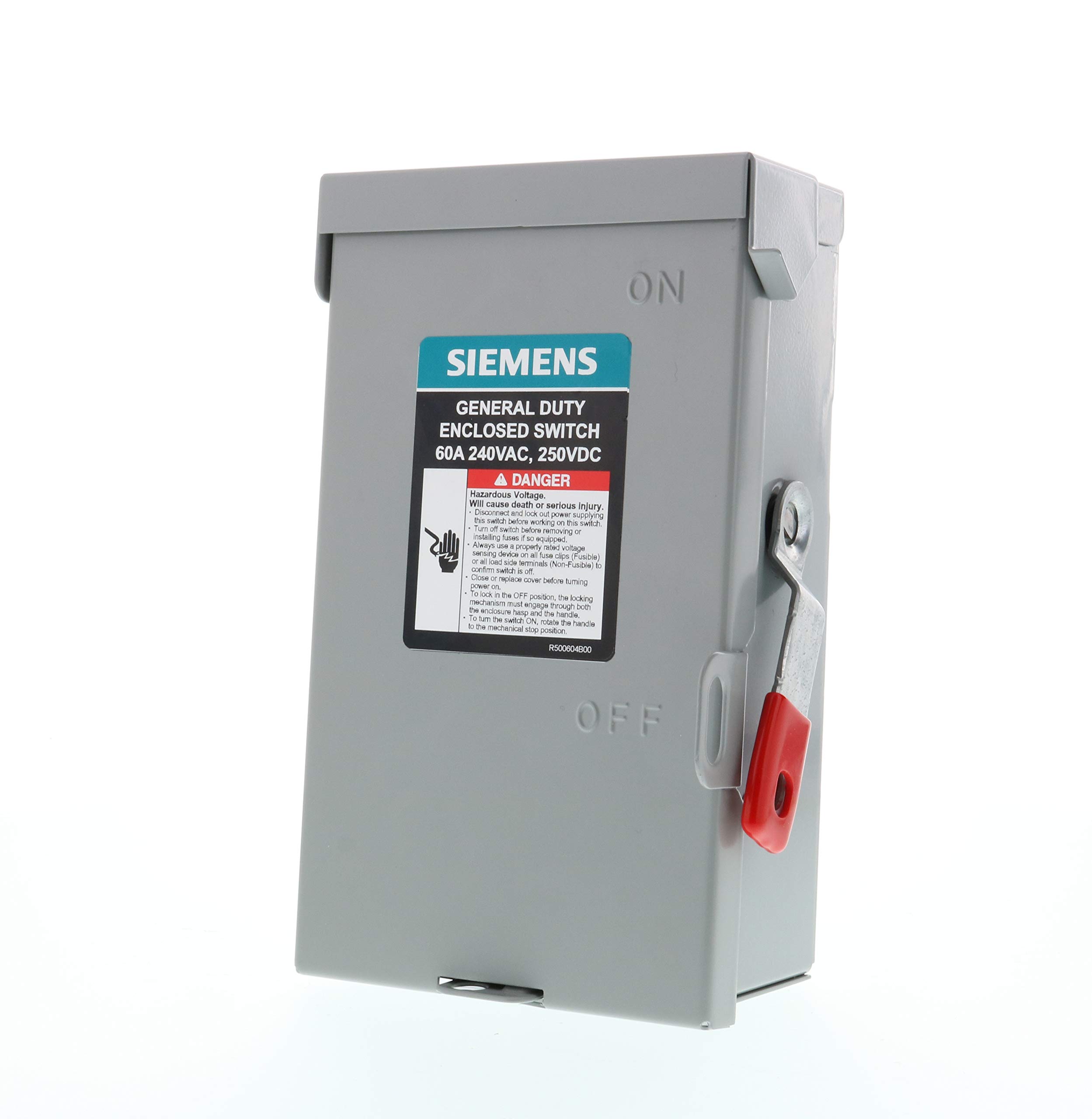 SIEMENS 2P 60A 240V General Duty Safety Switch Indoor Non-Fusible - Heavy Duty Electrical Disconnect for Commercial & Industrial Use | Perfect for HVAC Systems, Motor Controls & Power Distribution Panels