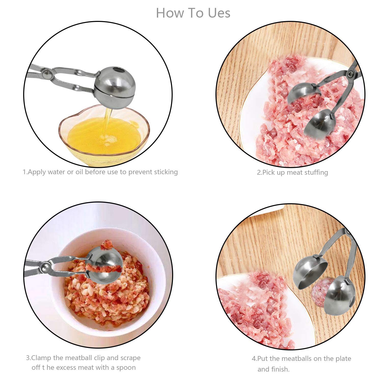2 Pack Stainless Steel Meatball Maker Scoop - Non-Stick Ice Cream & Cookie Dough Baller Tool for Kitchen, Baking, Cake Pops - Perfect for Meal Prep, Party Snacks & Home Cooking