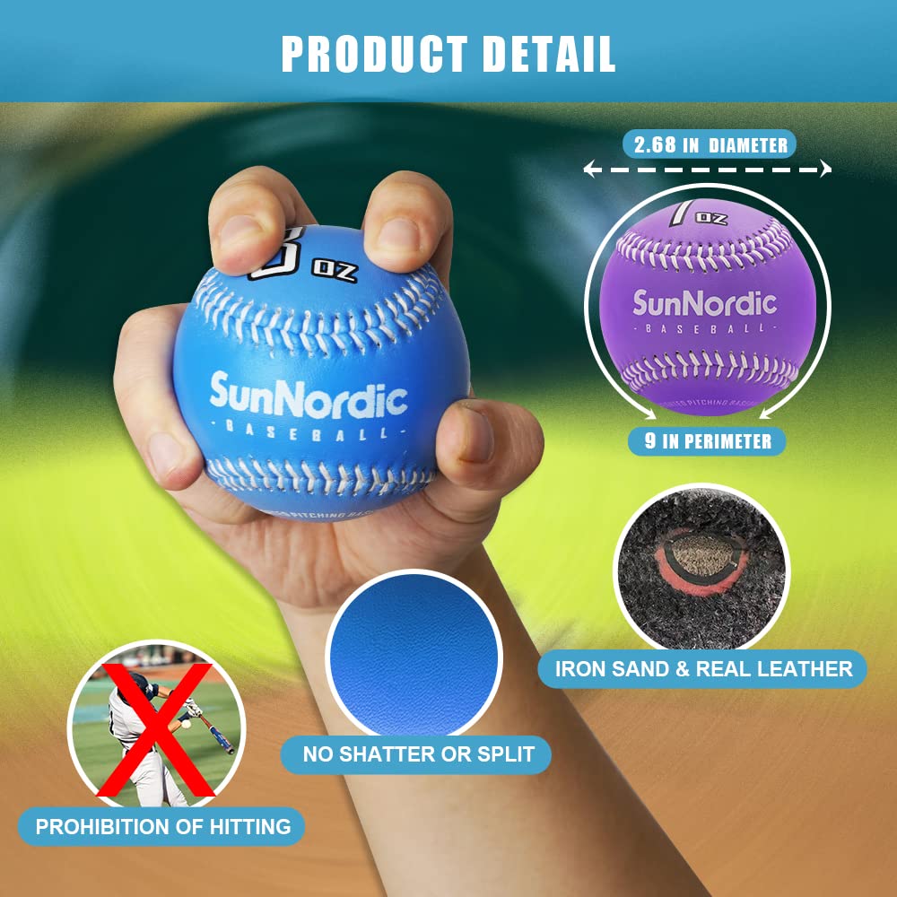 Premium Weighted Baseballs Set of 9 - Variable Weight Training Balls for Pitching & Power Improvement | Durable Leather Baseballs with Resistance Bands | Perfect for Baseball Players of All Levels - Ideal for Pitching Drills, Strength Training & Batting Practice