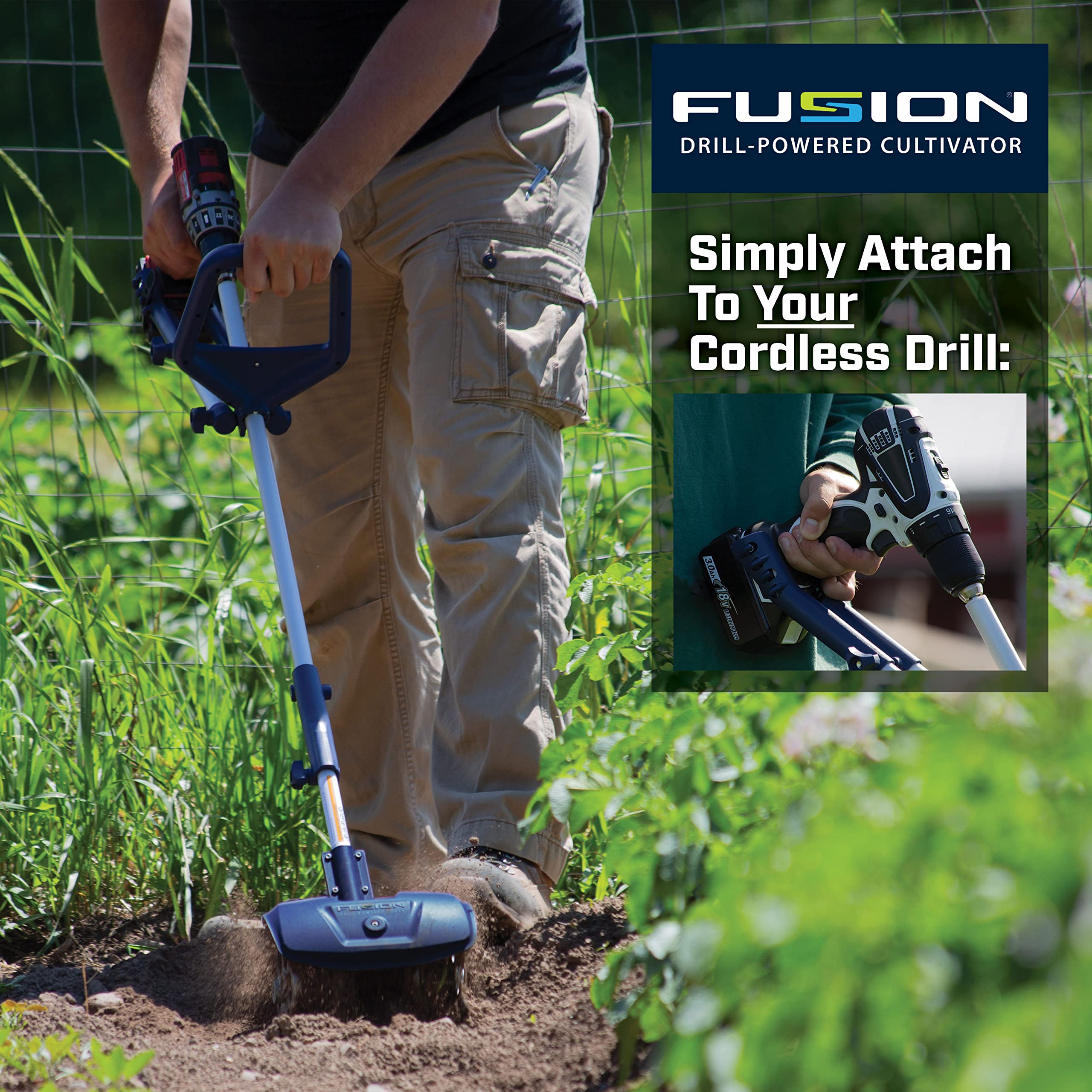 **Fusion Drill-Powered Garden Cultivator - Adjustable Width (Up to 8