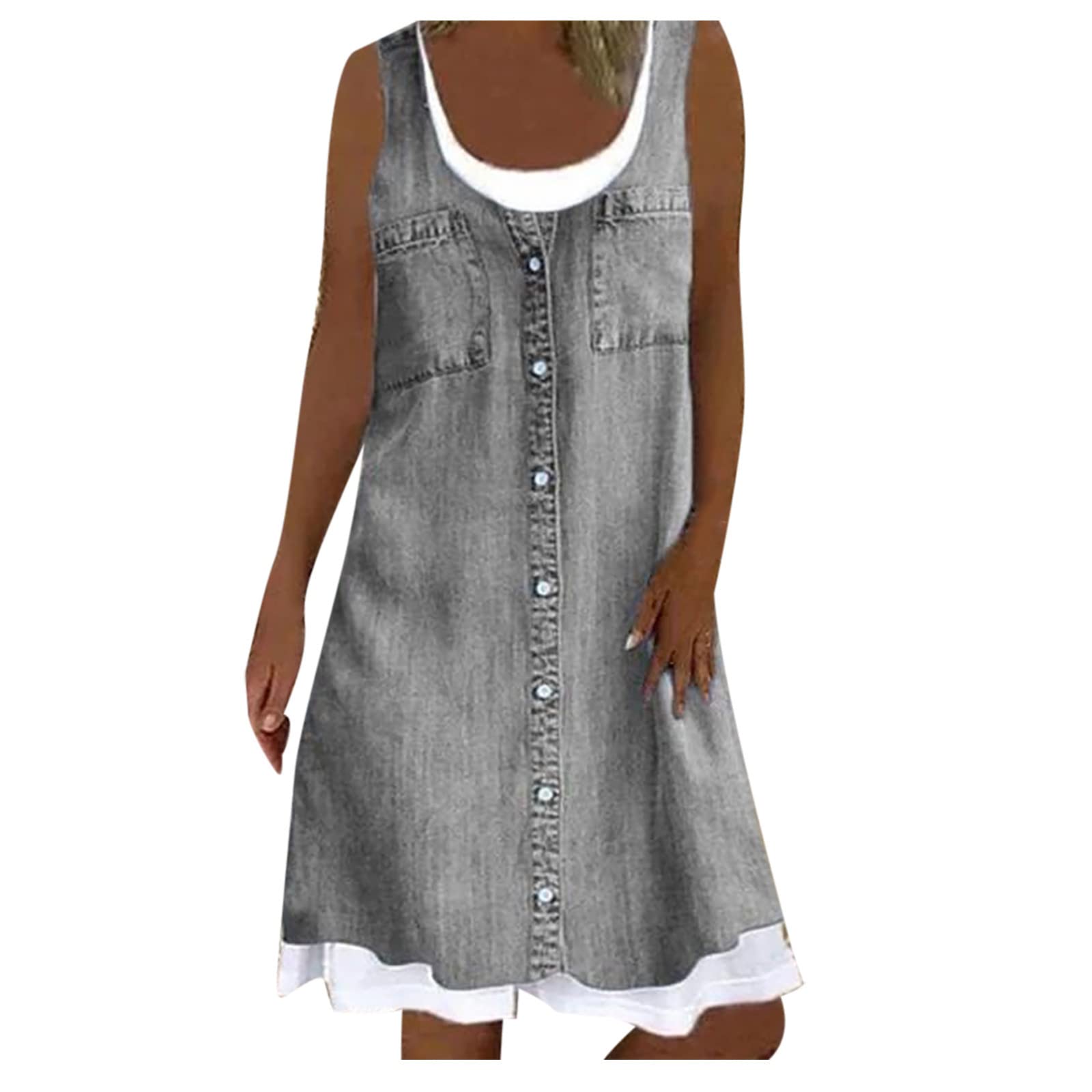 TAPIYANG Women's Denim Print Boho Midi Dress - Sleeveless Tank Summer Sundress for Casual, Beach & Vacation Wear | Flowy Spring Dress for Outdoor Activities & Date Nights