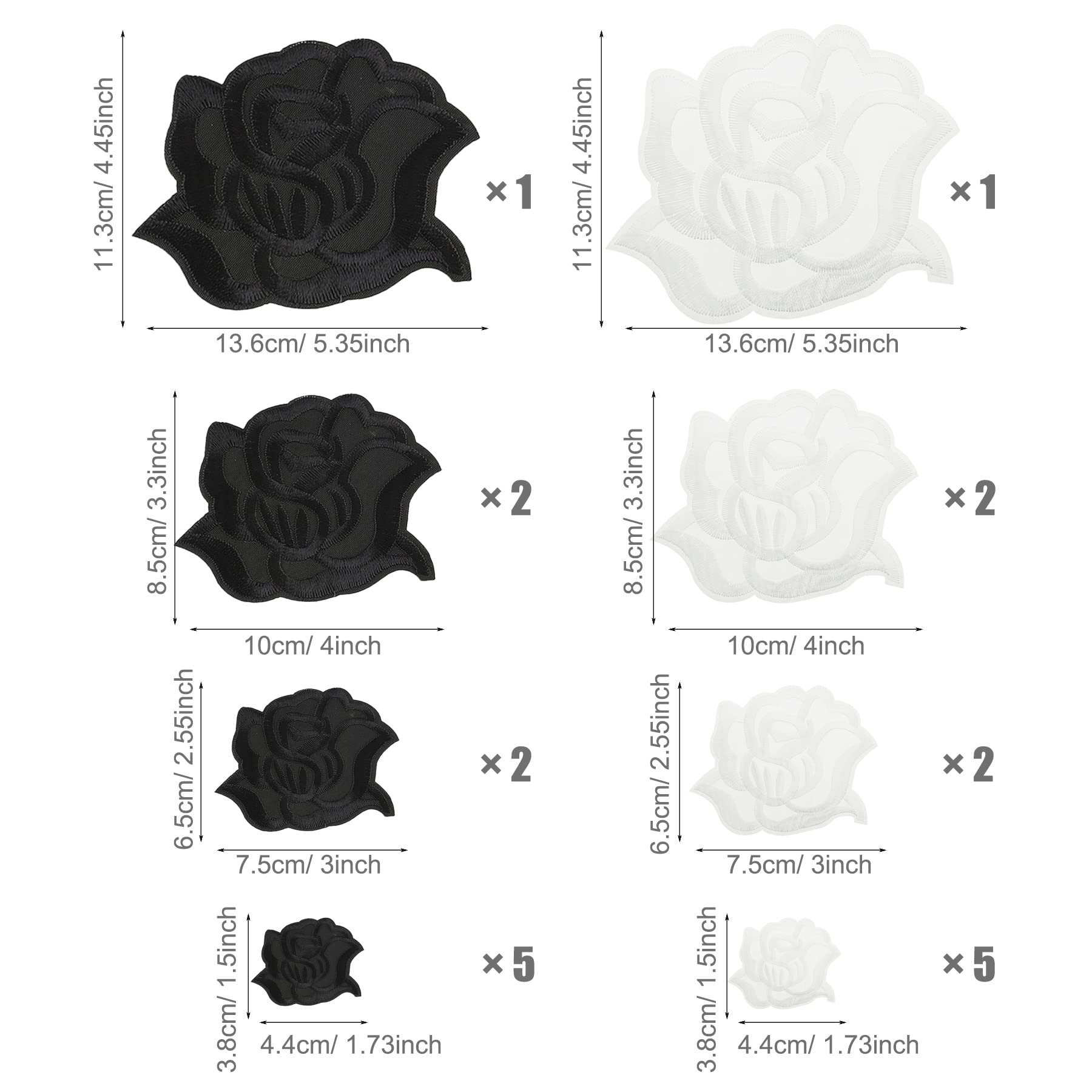 Woohome 20 PCS Iron On Patches - Black & White Rose Flower Embroidered Appliques for Clothes, Hats, Jeans | DIY Sew On Sticker Patches for Fashion Upcycling & Costume Design