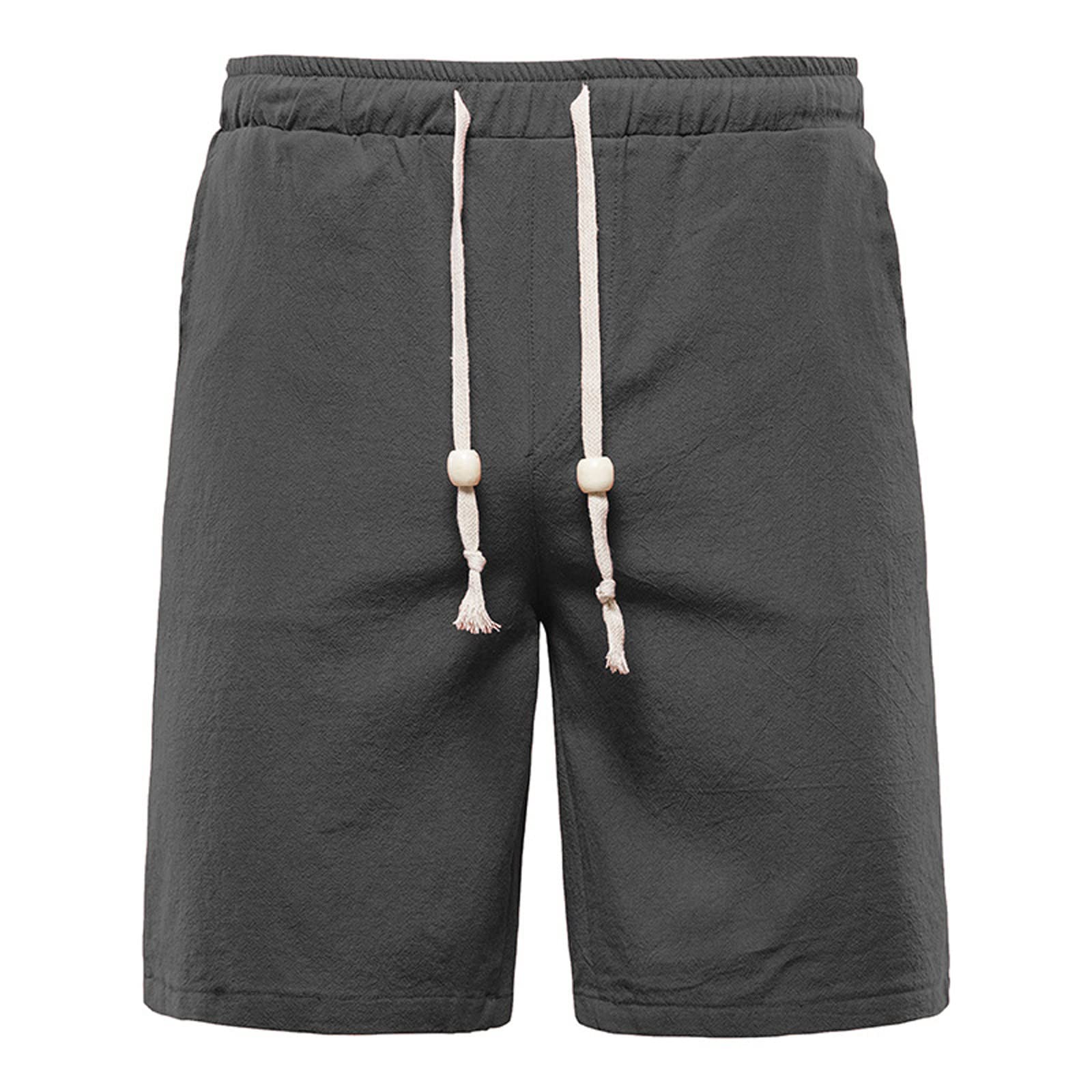 Men's Casual Cotton Linen Shorts with Drawstring & Pockets - Breathable Athletic Workout Jogger Fleece Shorts for Gym, Running, Travel & Summer Outdoor Activities