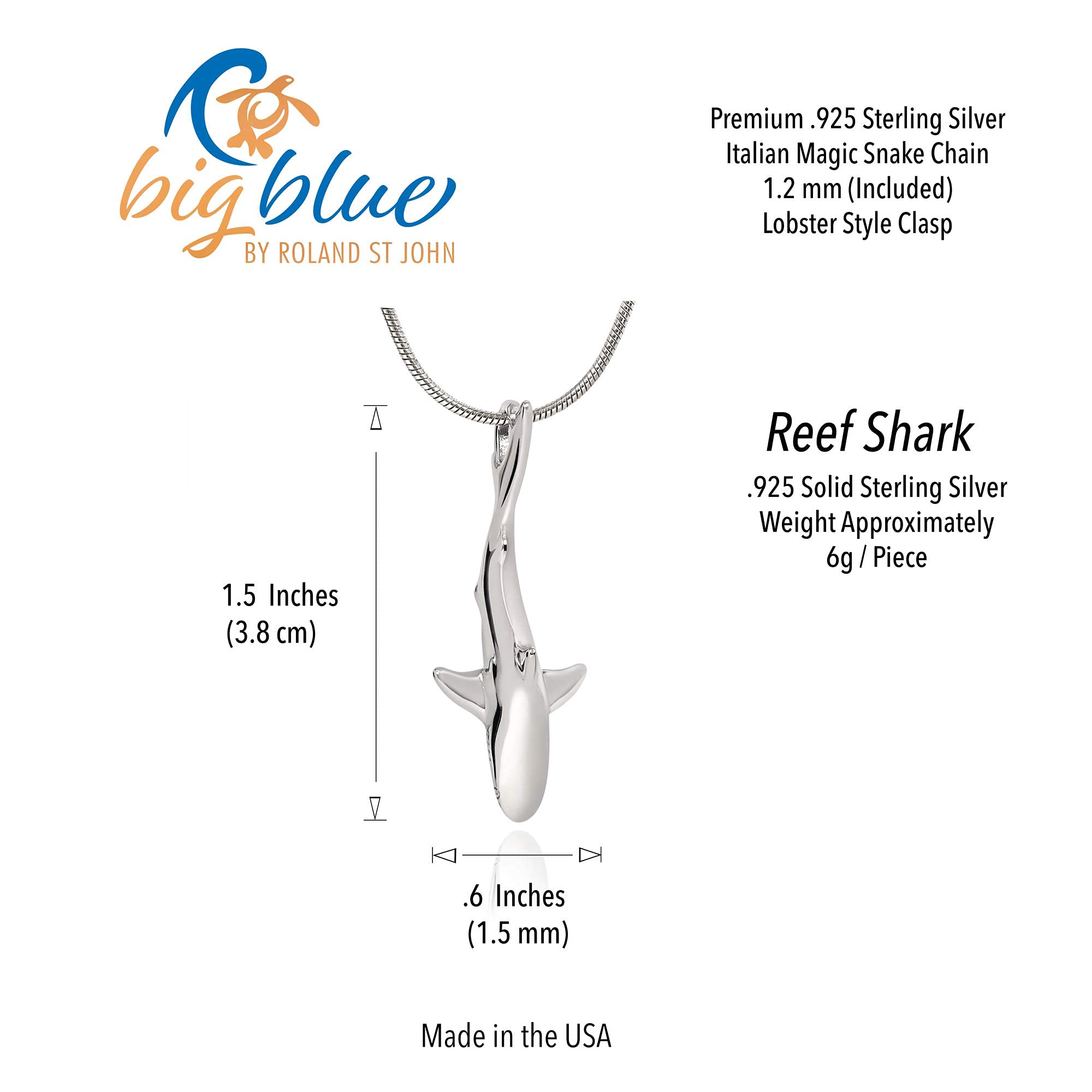 Sterling Silver Grey Reef Shark Pendant Necklace for Men & Women - Realistic Shark Charm Jewelry, Perfect Gift for Shark Lovers & Scuba Divers - Ideal for Beach Vacations, Ocean-Themed Parties & Marine Life Enthusiasts